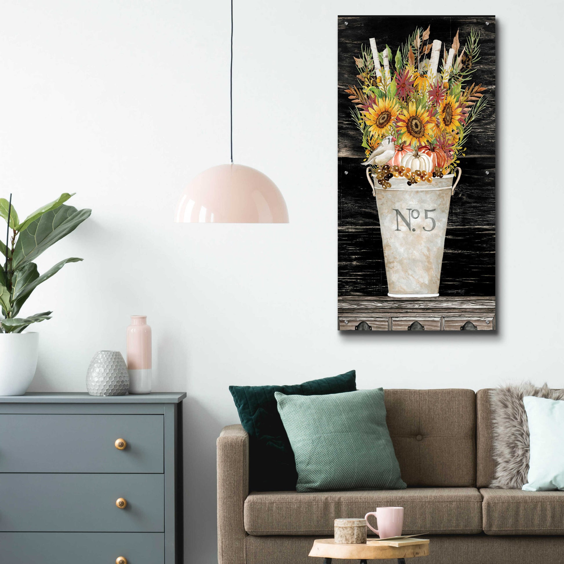 Epic Art 'No. 5 Fall Flowers and Birch 1' by Cindy Jacobs, Acrylic Glass Wall Art,24x48
