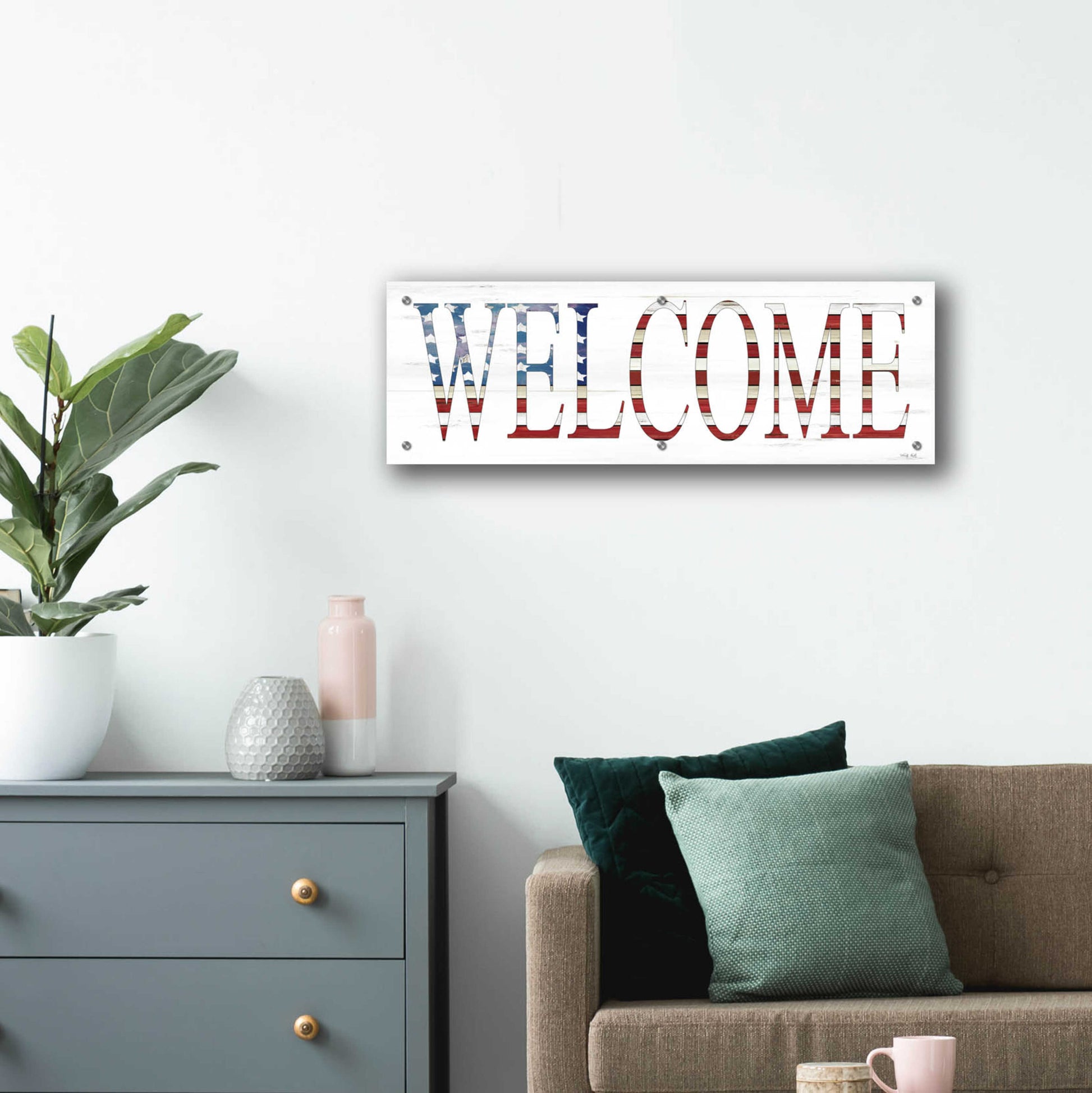 Epic Art 'Patriotic Welcome' by Cindy Jacobs, Acrylic Glass Wall Art,36x12