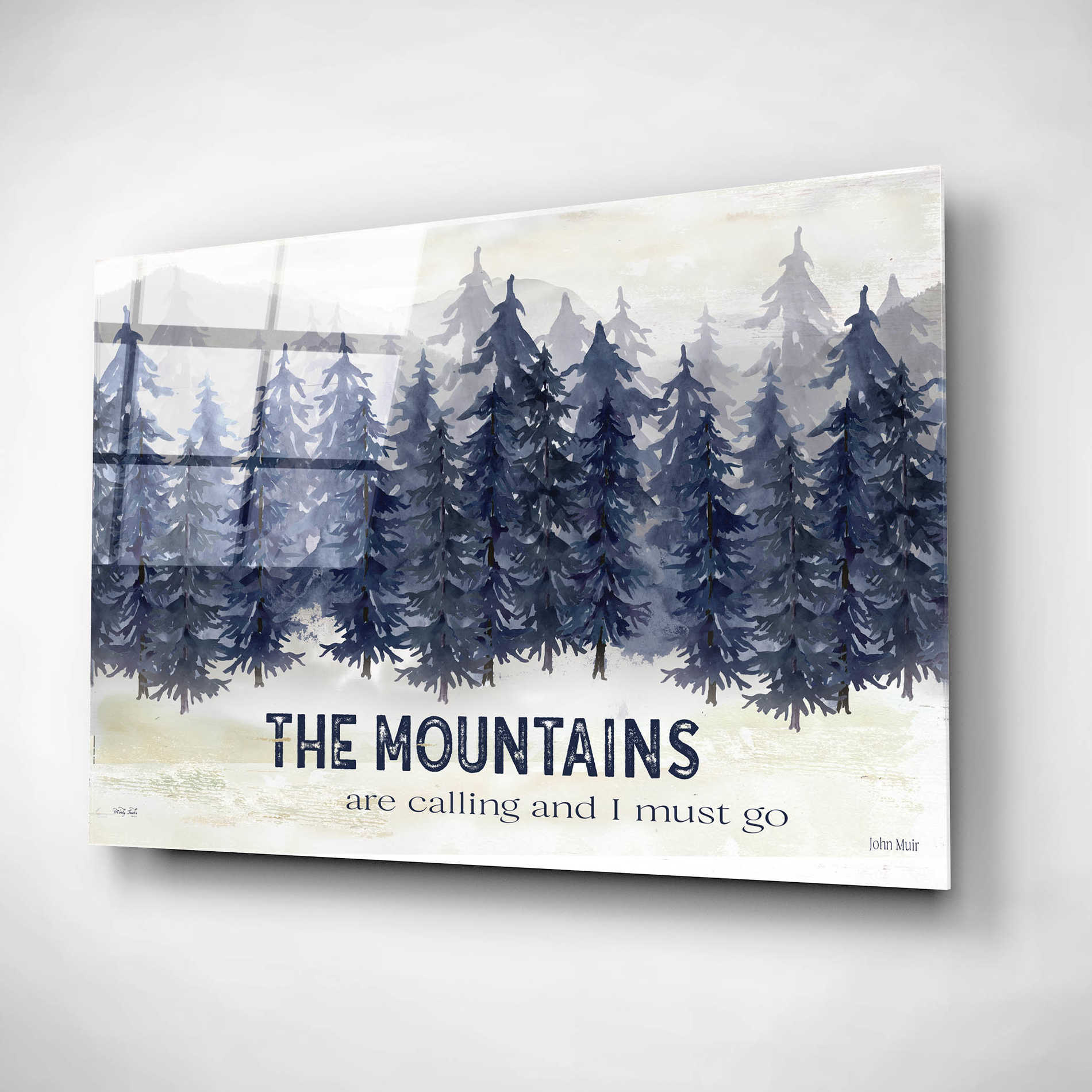 Epic Art 'Navy Trees The Mountains' by Cindy Jacobs, Acrylic Glass Wall Art,16x12