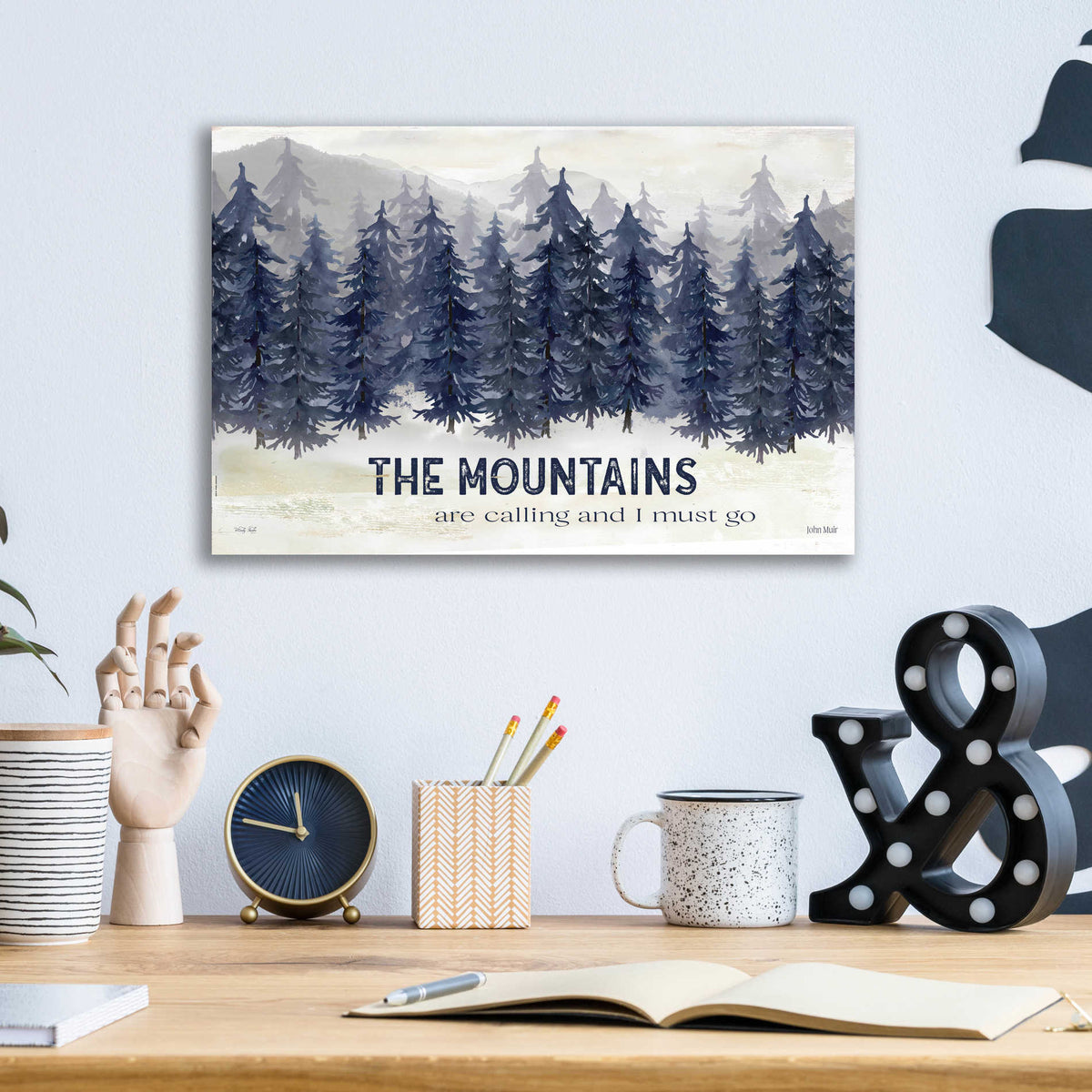 Epic Art 'Navy Trees The Mountains' by Cindy Jacobs, Acrylic Glass Wall Art,16x12
