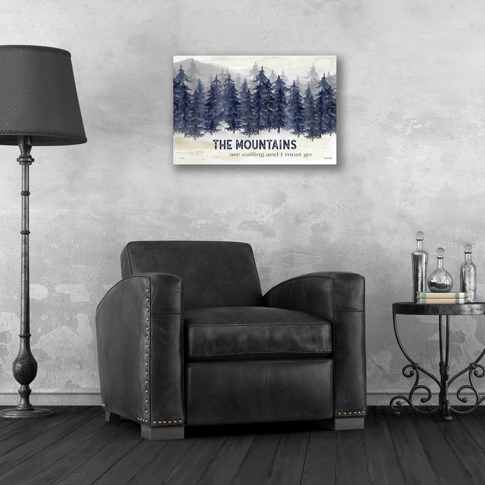 Epic Art 'Navy Trees The Mountains' by Cindy Jacobs, Acrylic Glass Wall Art,24x16