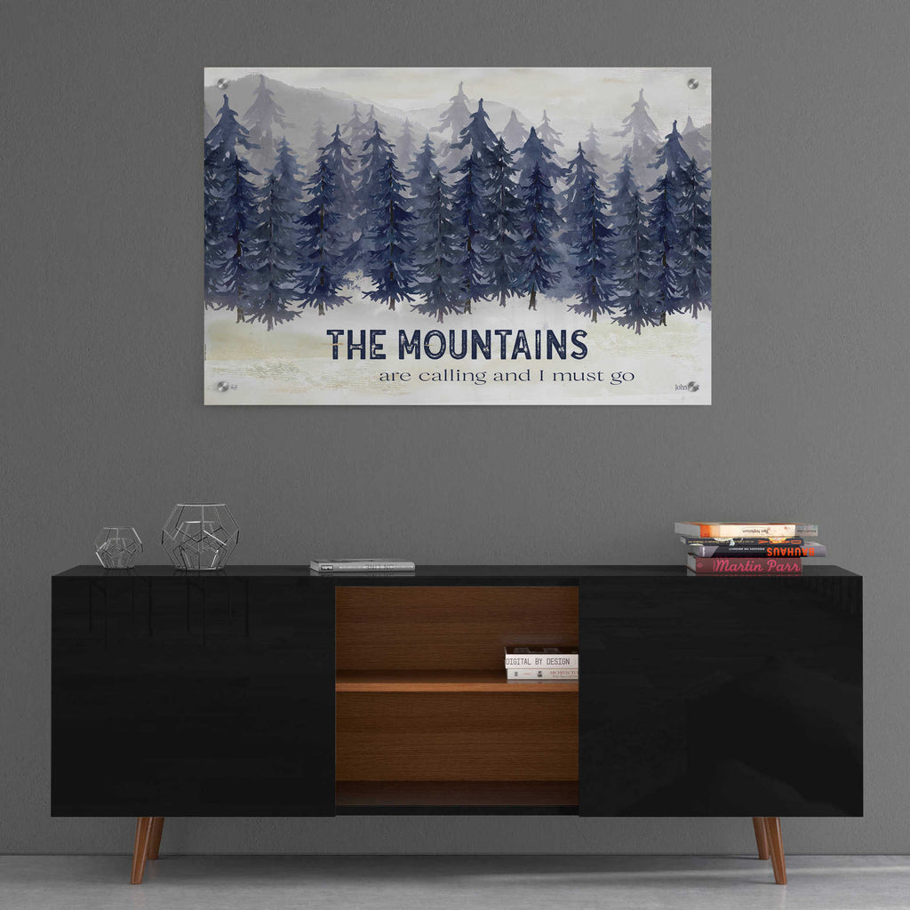 Epic Art 'Navy Trees The Mountains' by Cindy Jacobs, Acrylic Glass Wall Art,36x24