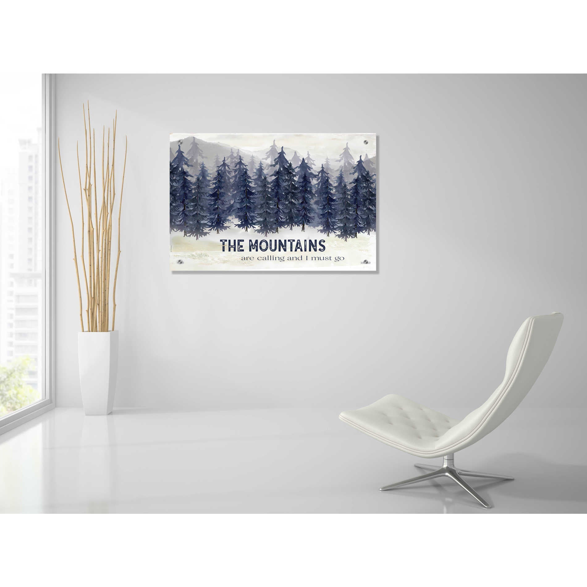 Epic Art 'Navy Trees The Mountains' by Cindy Jacobs, Acrylic Glass Wall Art,36x24