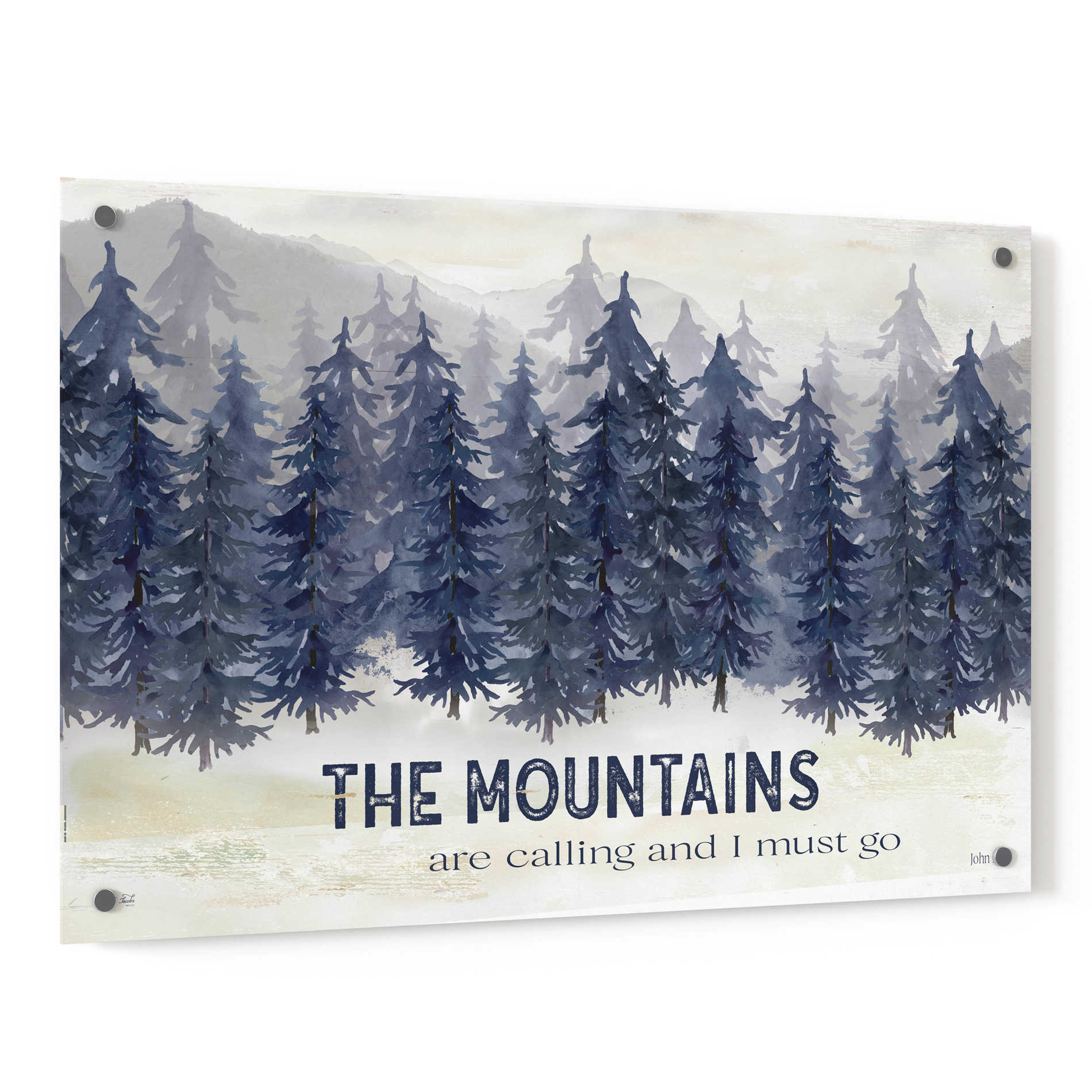 Epic Art 'Navy Trees The Mountains' by Cindy Jacobs, Acrylic Glass Wall Art,36x24