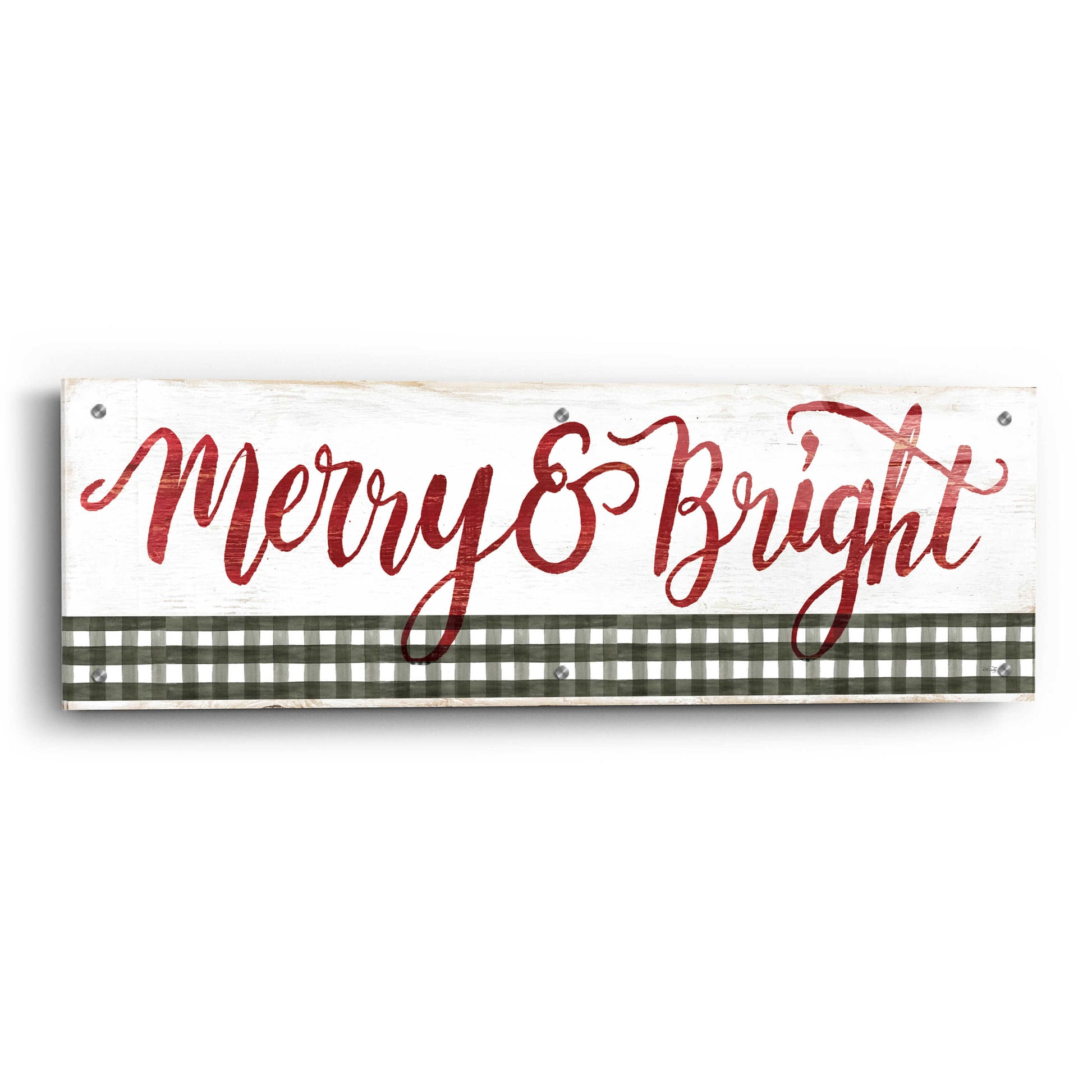 Epic Art 'Merry & Bright Gingham' by Cindy Jacobs, Acrylic Glass Wall Art,36x12