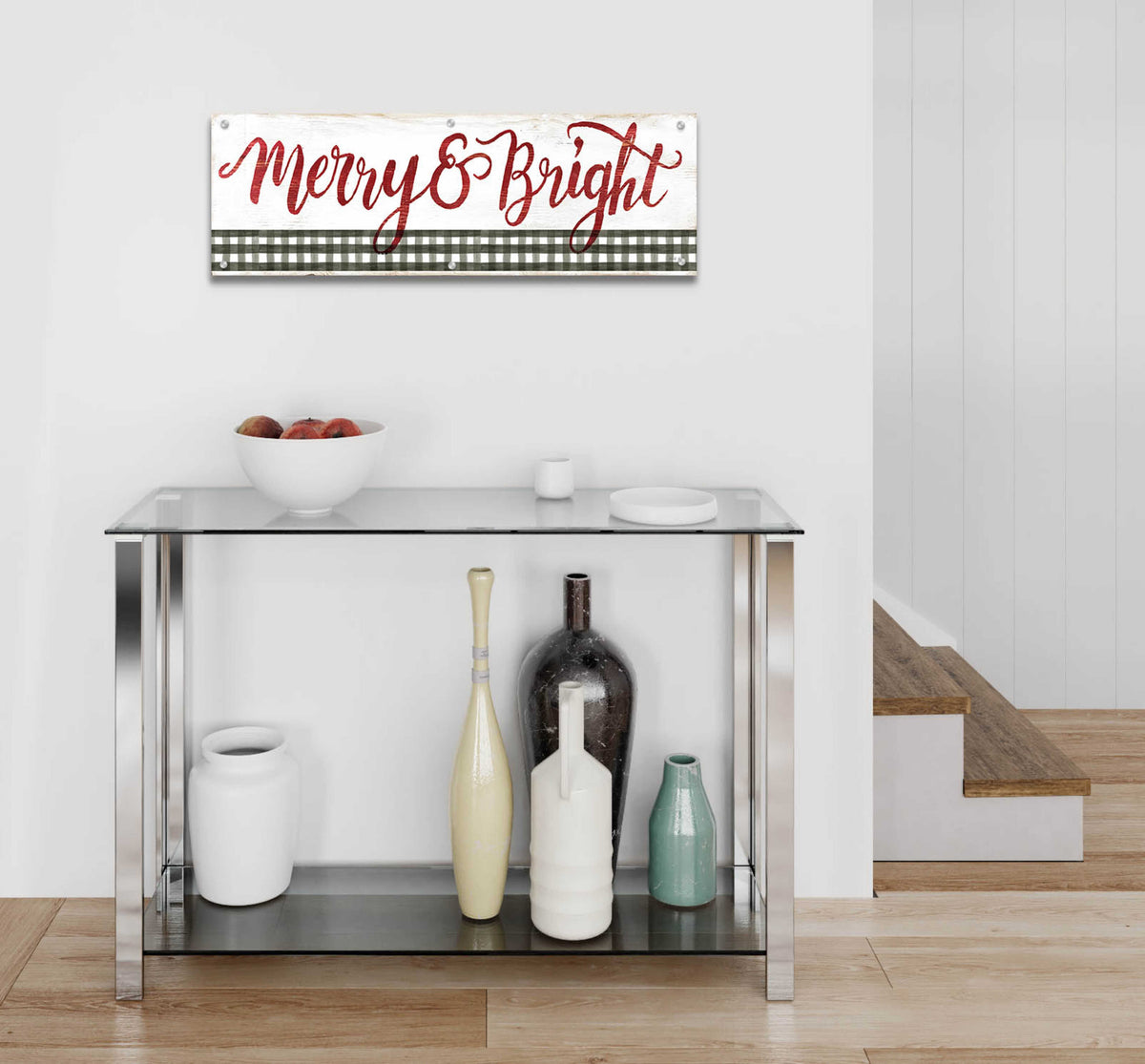 Epic Art 'Merry & Bright Gingham' by Cindy Jacobs, Acrylic Glass Wall Art,36x12