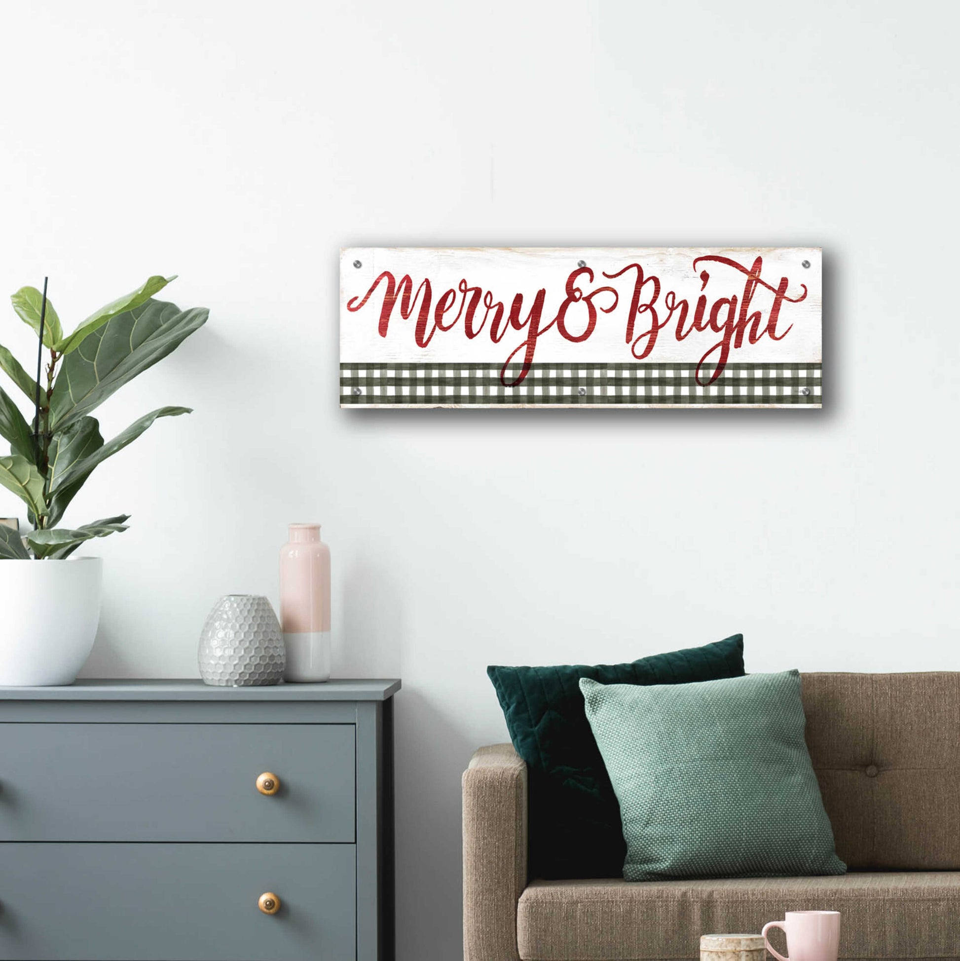 Epic Art 'Merry & Bright Gingham' by Cindy Jacobs, Acrylic Glass Wall Art,36x12