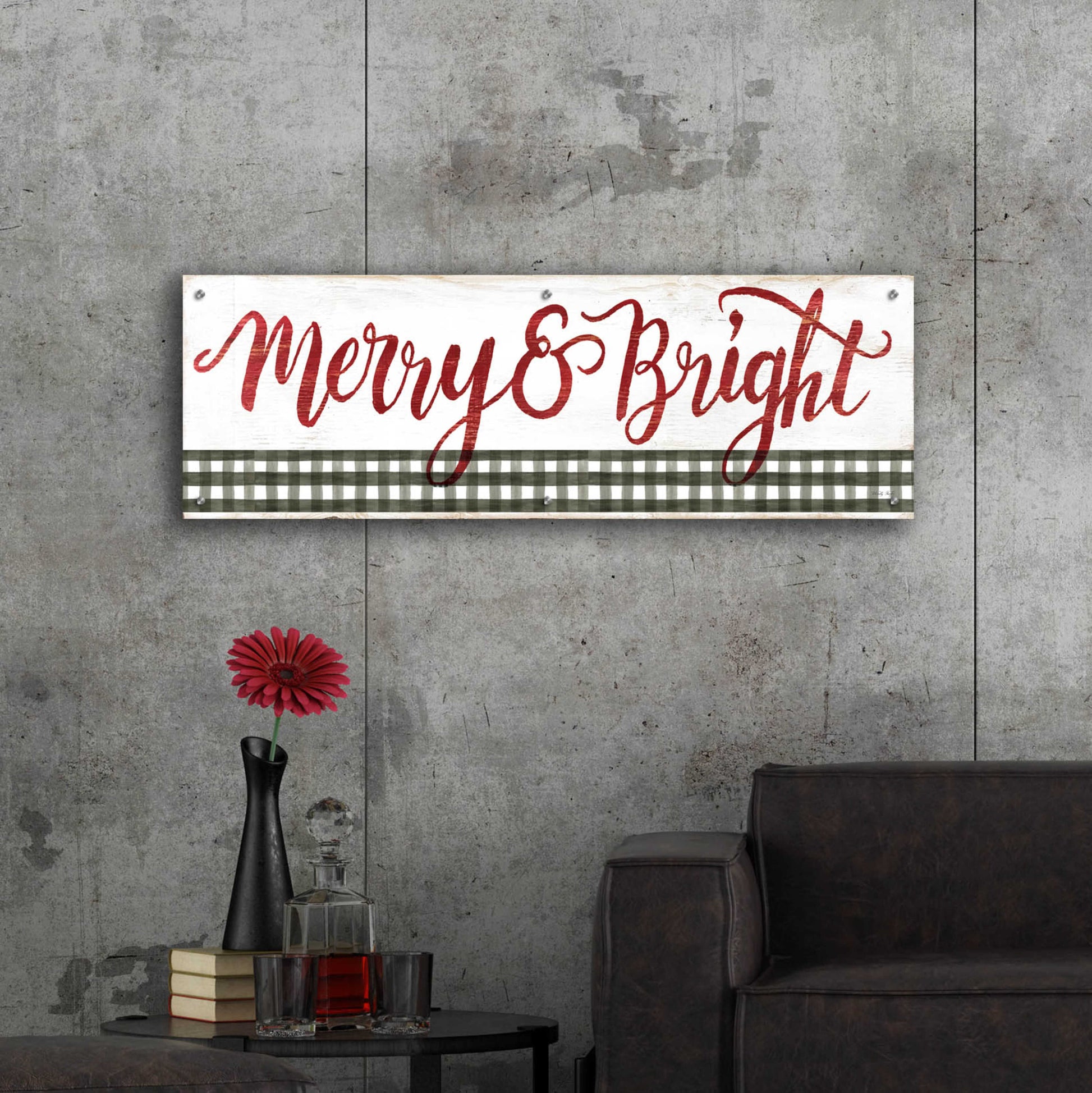 Epic Art 'Merry & Bright Gingham' by Cindy Jacobs, Acrylic Glass Wall Art,48x16