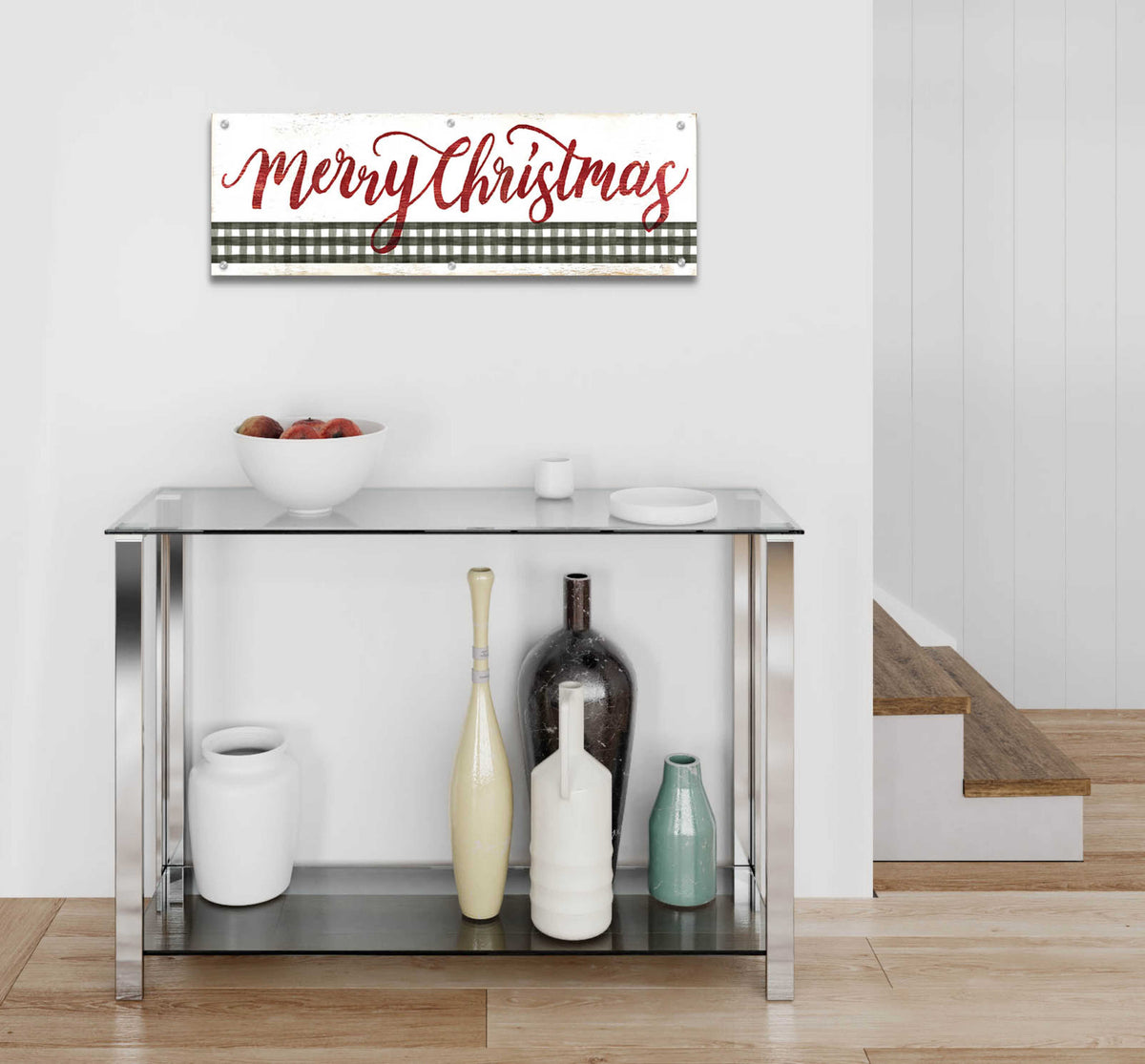 Epic Art 'Merry Christmas Gingham' by Cindy Jacobs, Acrylic Glass Wall Art,36x12