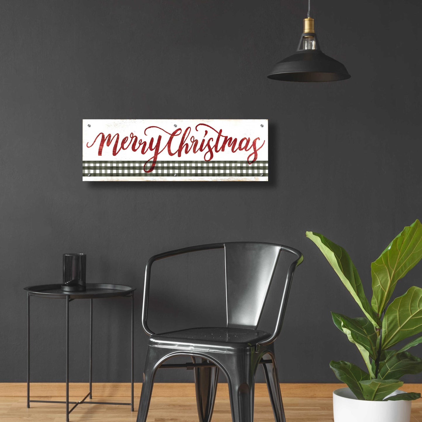 Epic Art 'Merry Christmas Gingham' by Cindy Jacobs, Acrylic Glass Wall Art,36x12