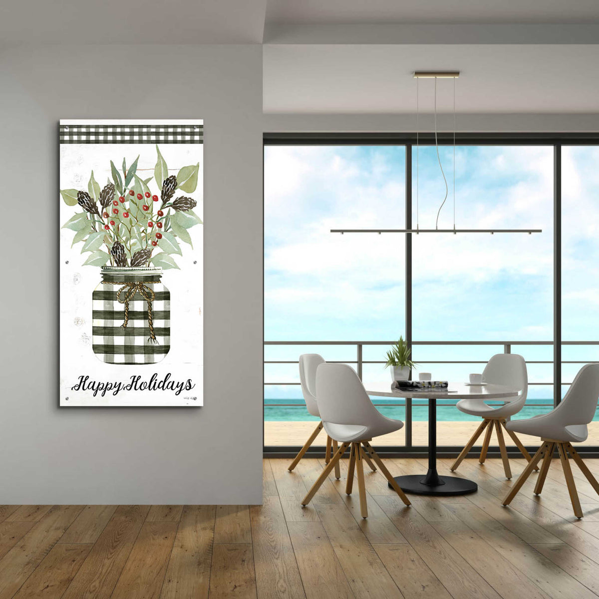 Epic Art 'Happy Holidays Gingham Jar' by Cindy Jacobs, Acrylic Glass Wall Art,24x48