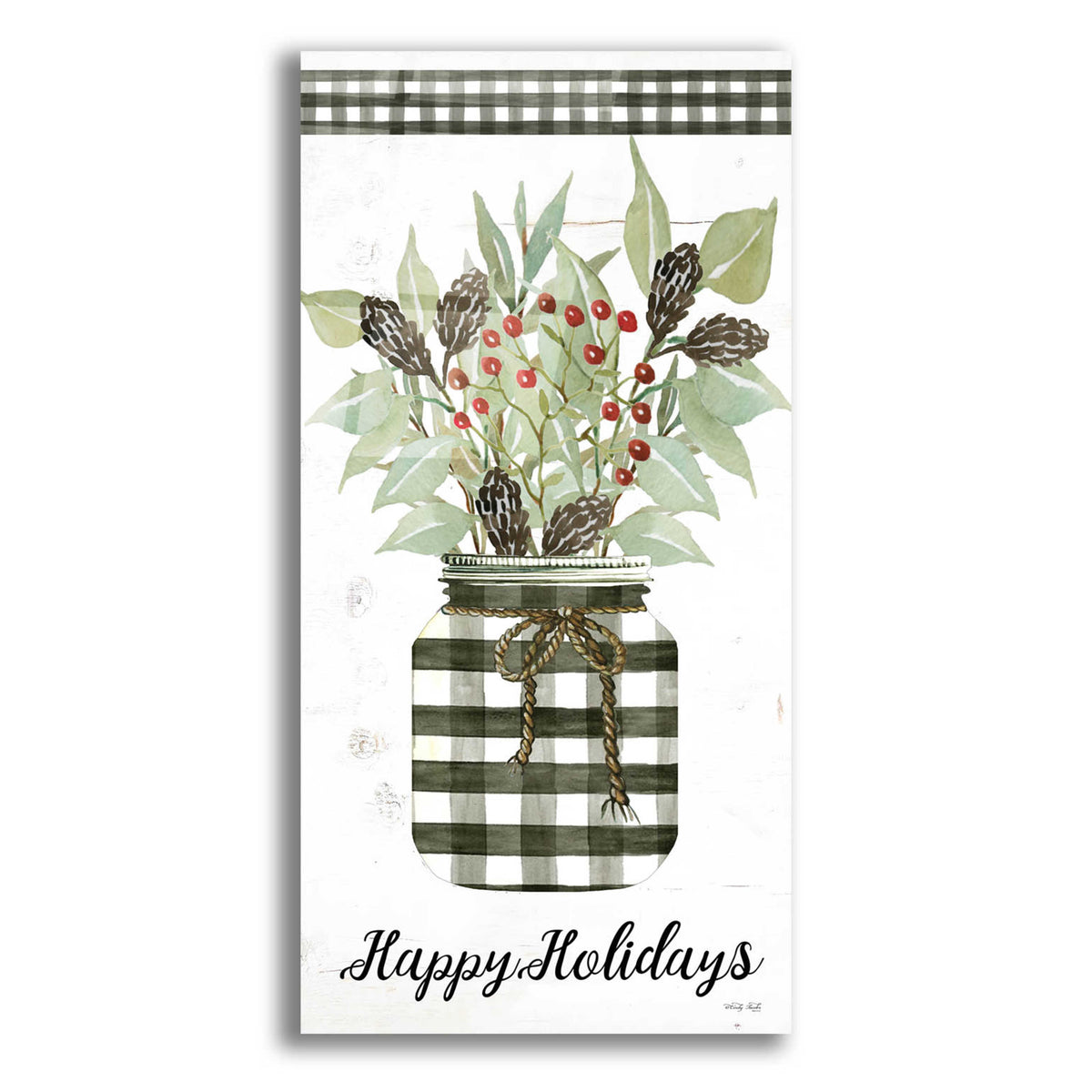 Epic Art 'Happy Holidays Gingham Jar' by Cindy Jacobs, Acrylic Glass Wall Art