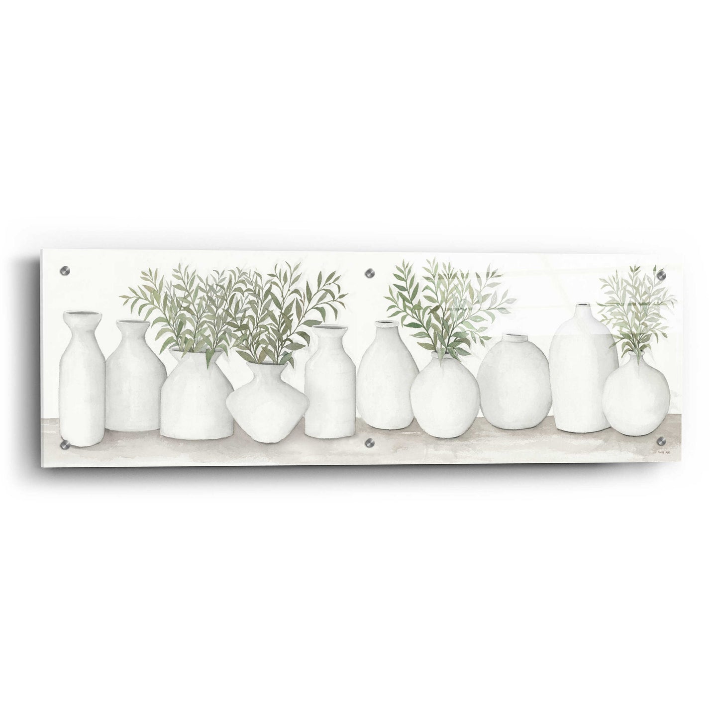 Epic Art 'White Vases Still Life' by Cindy Jacobs, Acrylic Glass Wall Art,36x12