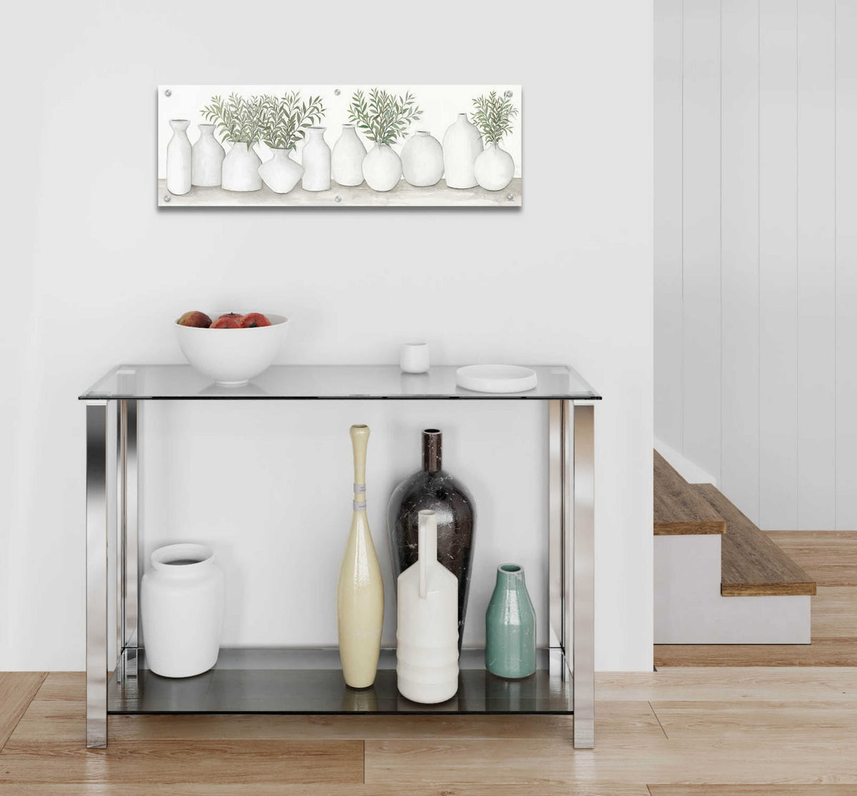 Epic Art 'White Vases Still Life' by Cindy Jacobs, Acrylic Glass Wall Art,36x12