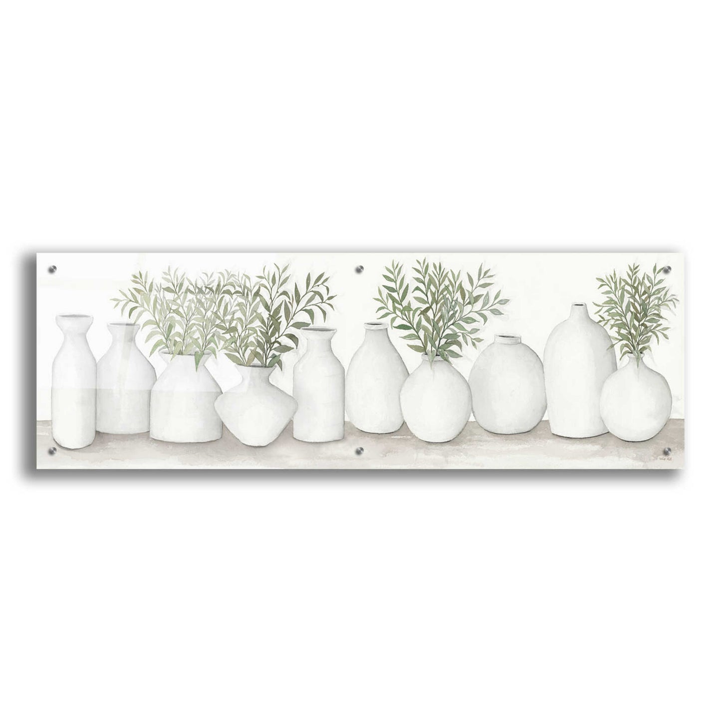 Epic Art 'White Vases Still Life' by Cindy Jacobs, Acrylic Glass Wall Art,48x16