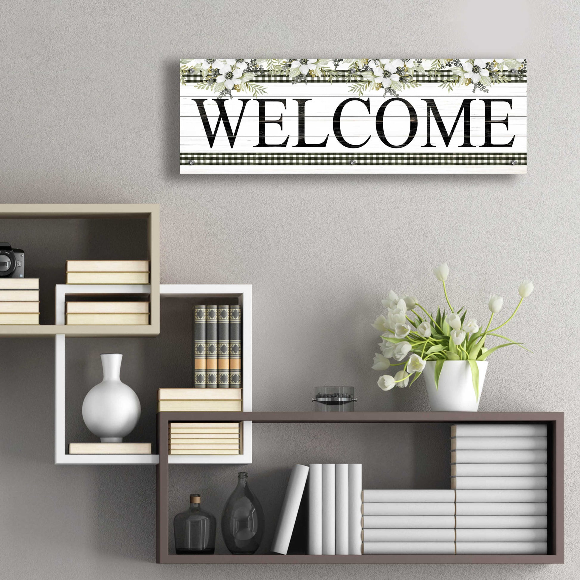 Epic Art 'Welcome' by Cindy Jacobs, Acrylic Glass Wall Art,36x12