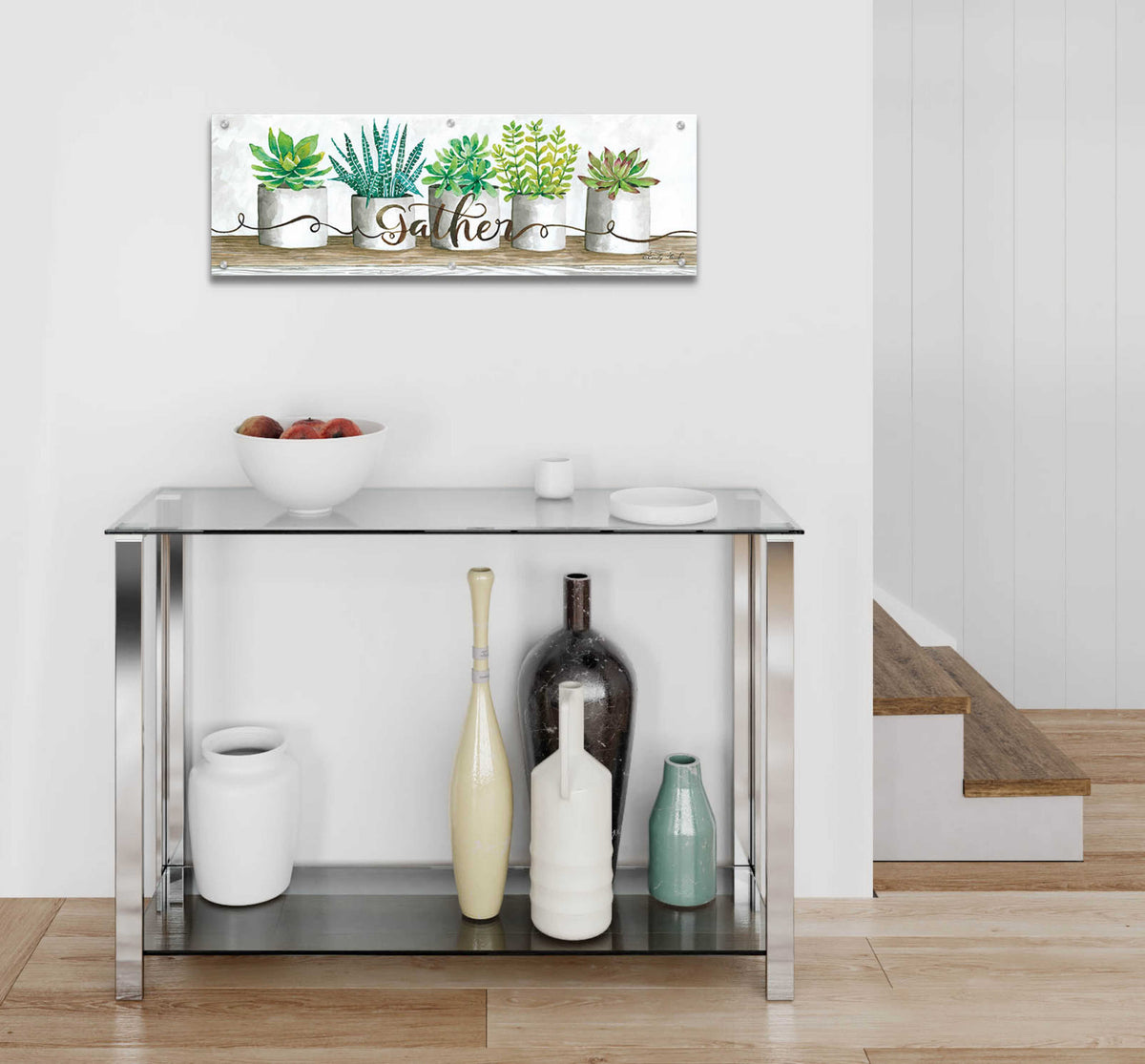 Epic Art 'Gather Succulent Pots' by Cindy Jacobs, Acrylic Glass Wall Art,36x12