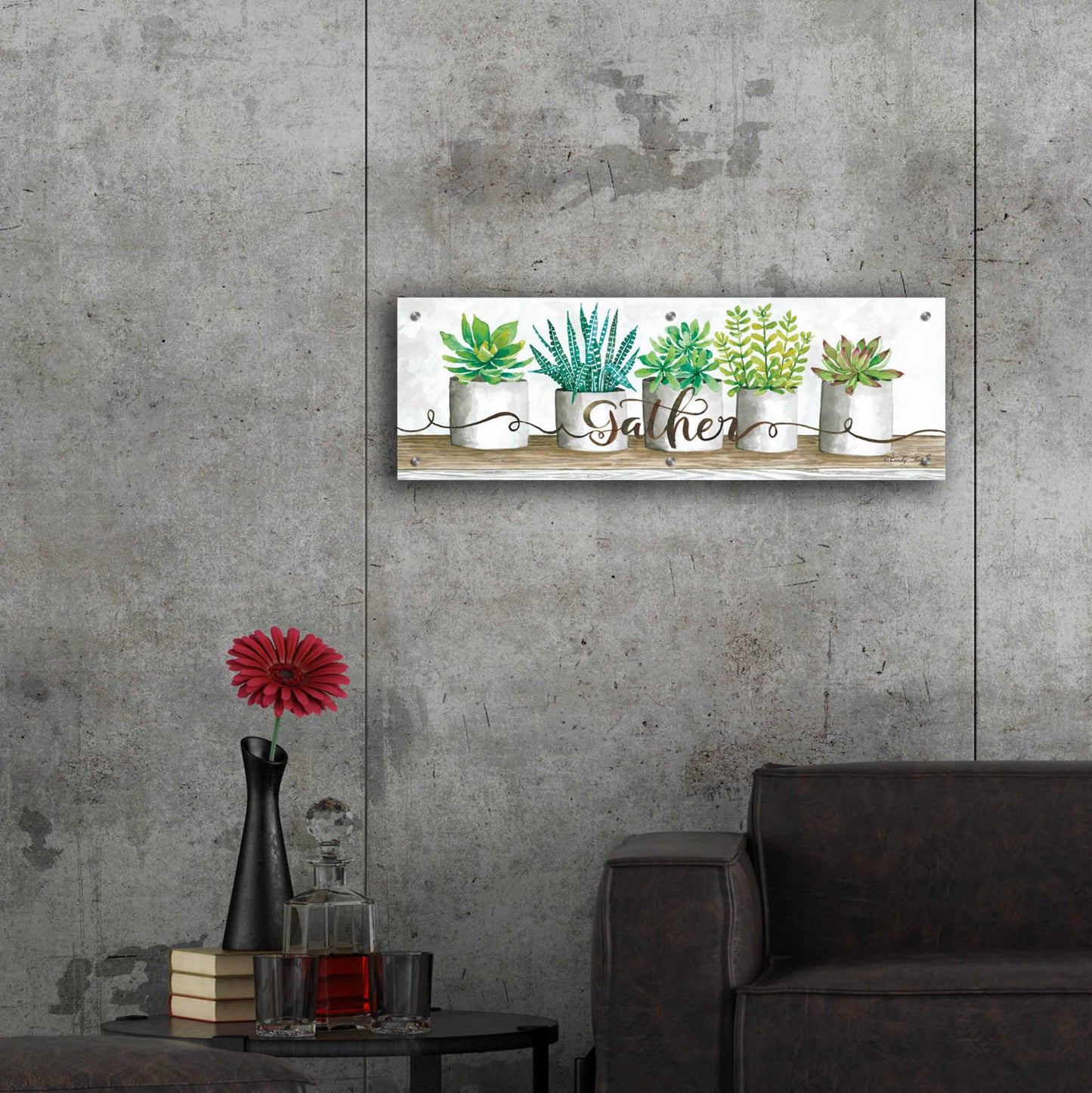 Epic Art 'Gather Succulent Pots' by Cindy Jacobs, Acrylic Glass Wall Art,36x12