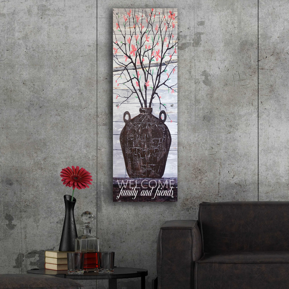 Epic Art 'Pink Blossoms Jug' by Cindy Jacobs, Acrylic Glass Wall Art,16x48