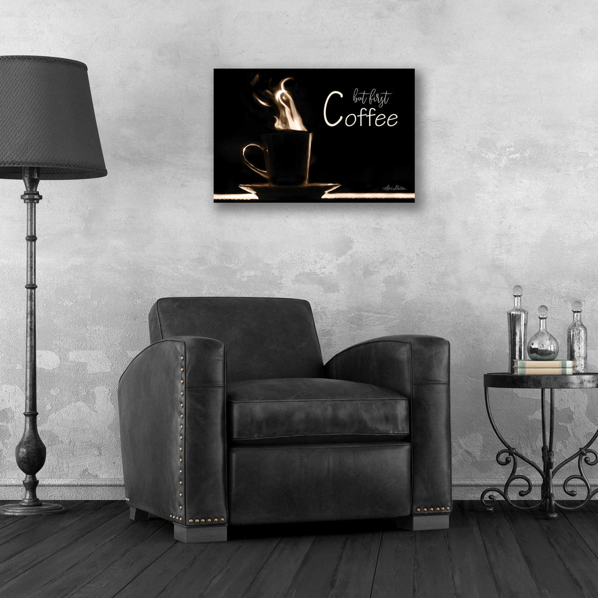 Epic Art 'But First Coffee' by Lori Deiter, Acrylic Glass Wall Art,24x16