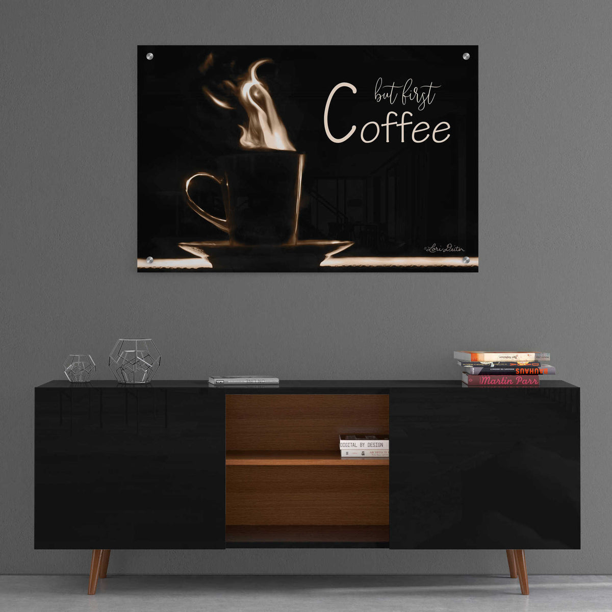 Epic Art 'But First Coffee' by Lori Deiter, Acrylic Glass Wall Art,36x24