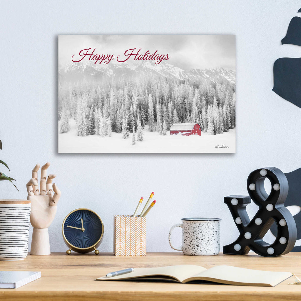 Epic Art 'Rocky Mountains Snow Storm with Barn' by Lori Deiter, Acrylic Glass Wall Art,16x12