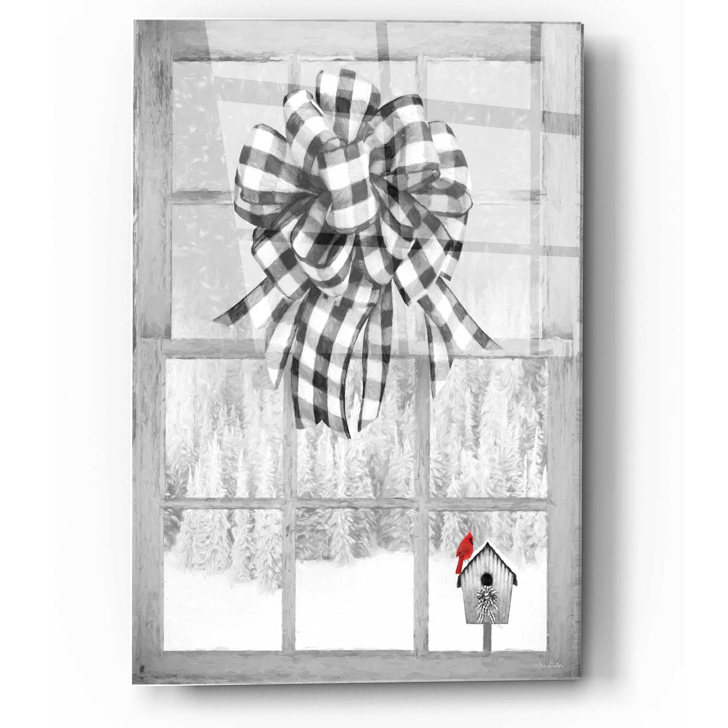 Epic Art 'Christmas Birdhouse with Bow' by Lori Deiter, Acrylic Glass Wall Art,12x16