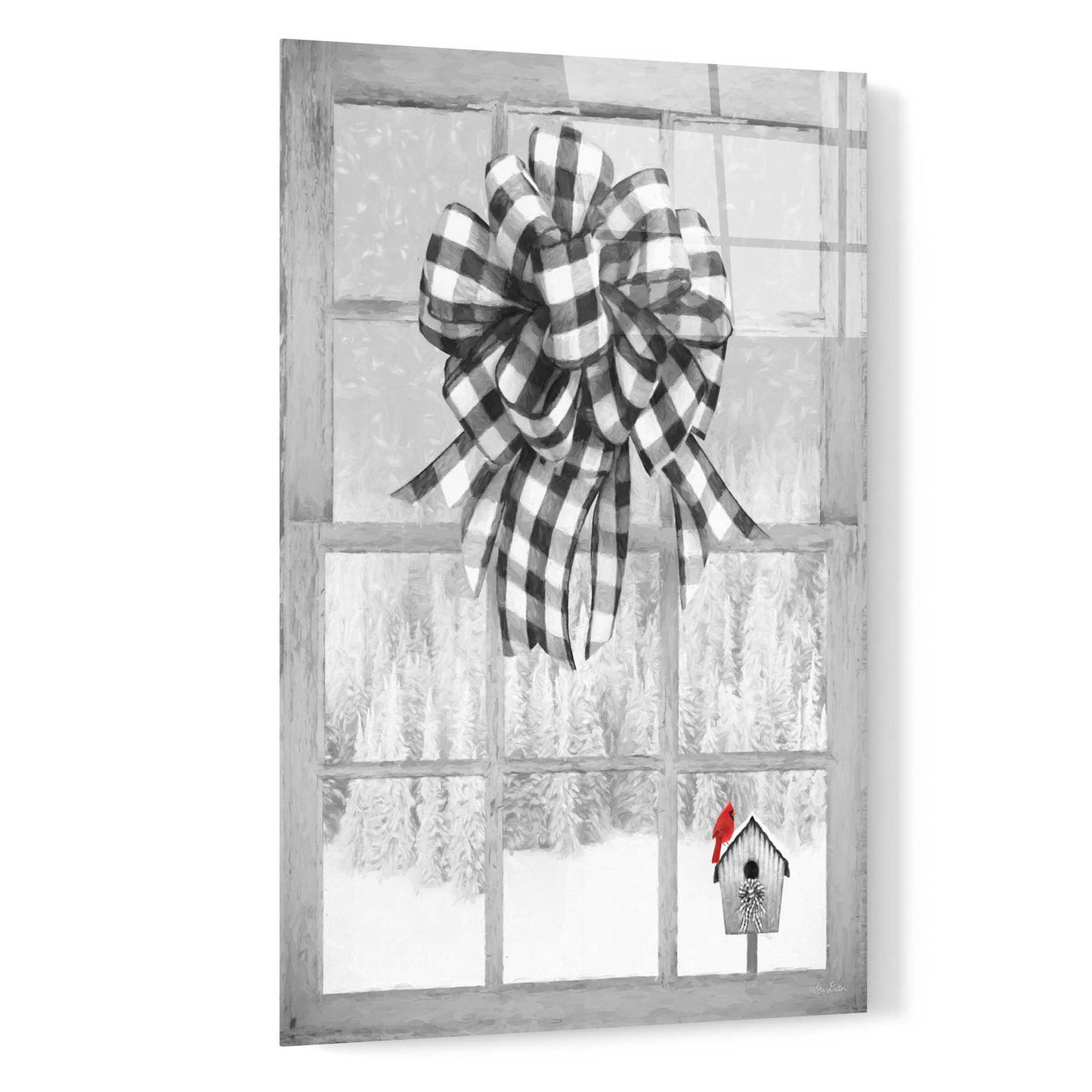 Epic Art 'Christmas Birdhouse with Bow' by Lori Deiter, Acrylic Glass Wall Art,16x24