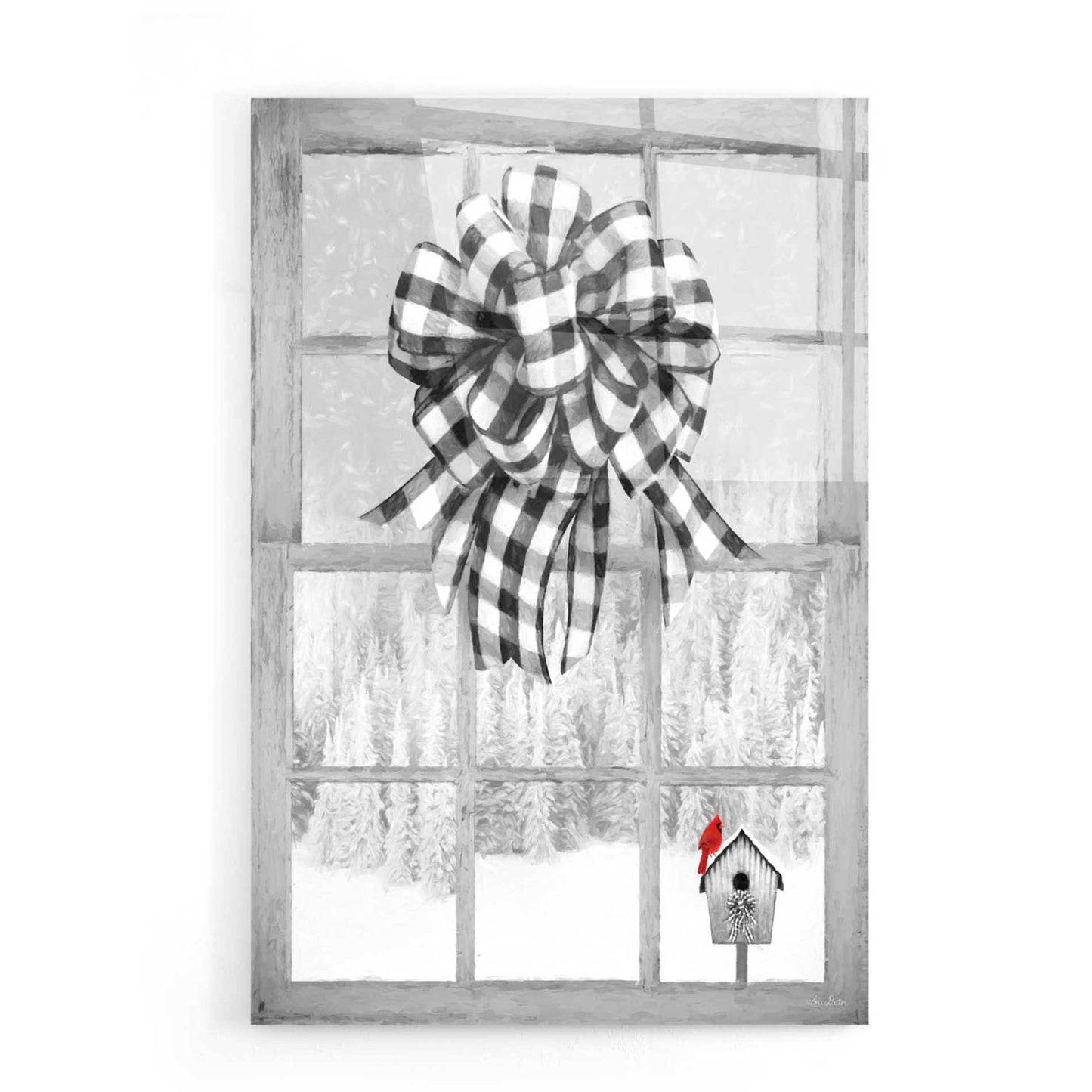 Epic Art 'Christmas Birdhouse with Bow' by Lori Deiter, Acrylic Glass Wall Art,16x24
