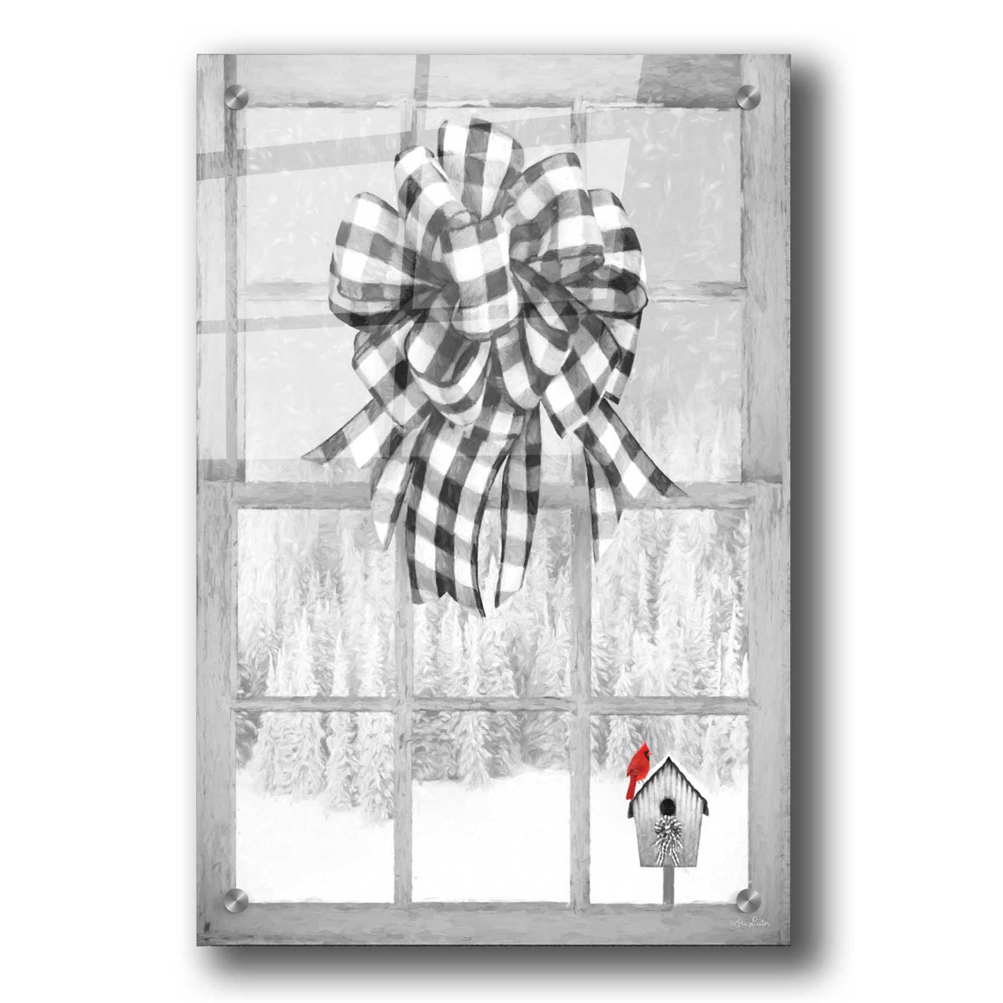 Epic Art 'Christmas Birdhouse with Bow' by Lori Deiter, Acrylic Glass Wall Art,24x36