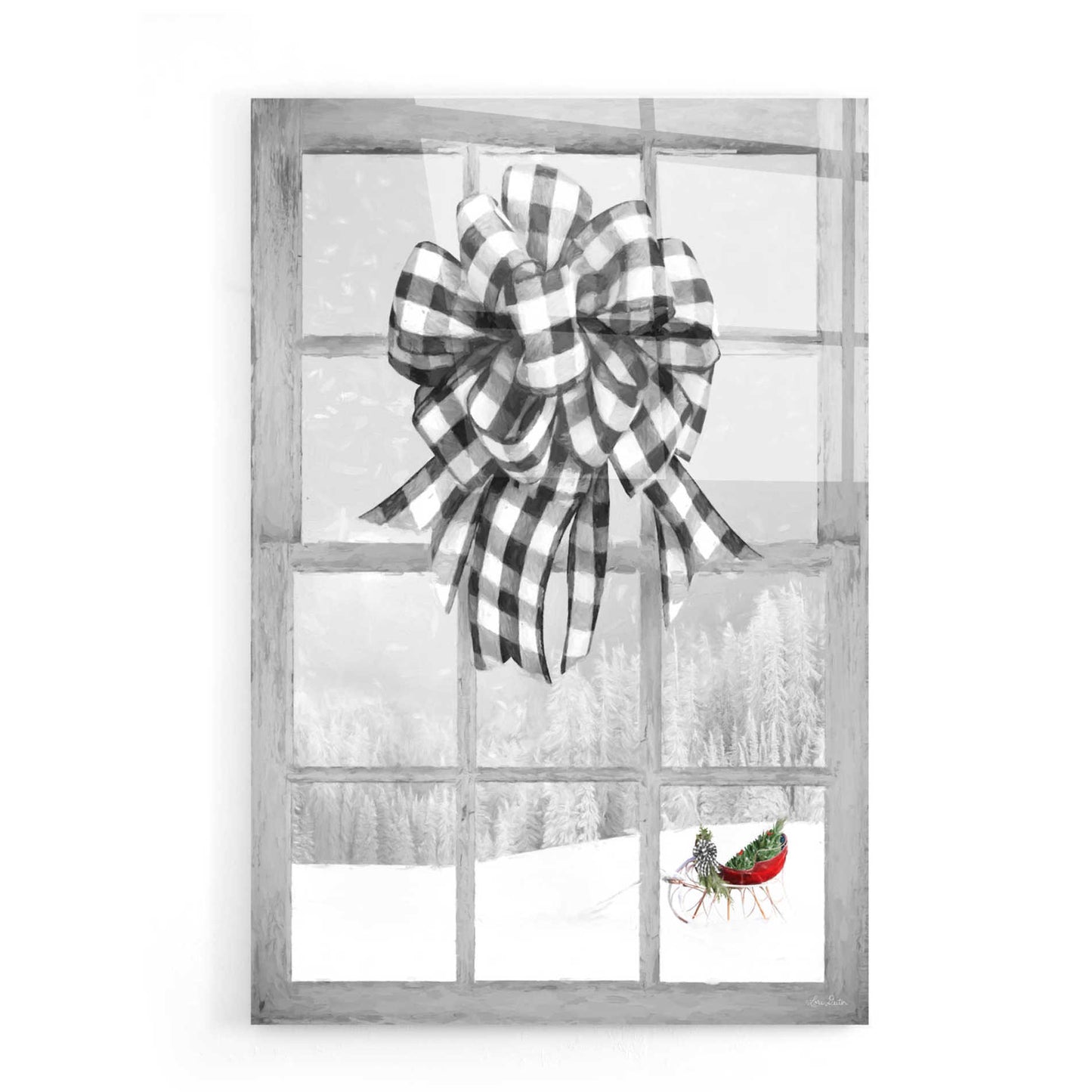 Epic Art 'Christmas Sleigh with Bow' by Lori Deiter, Acrylic Glass Wall Art,16x24