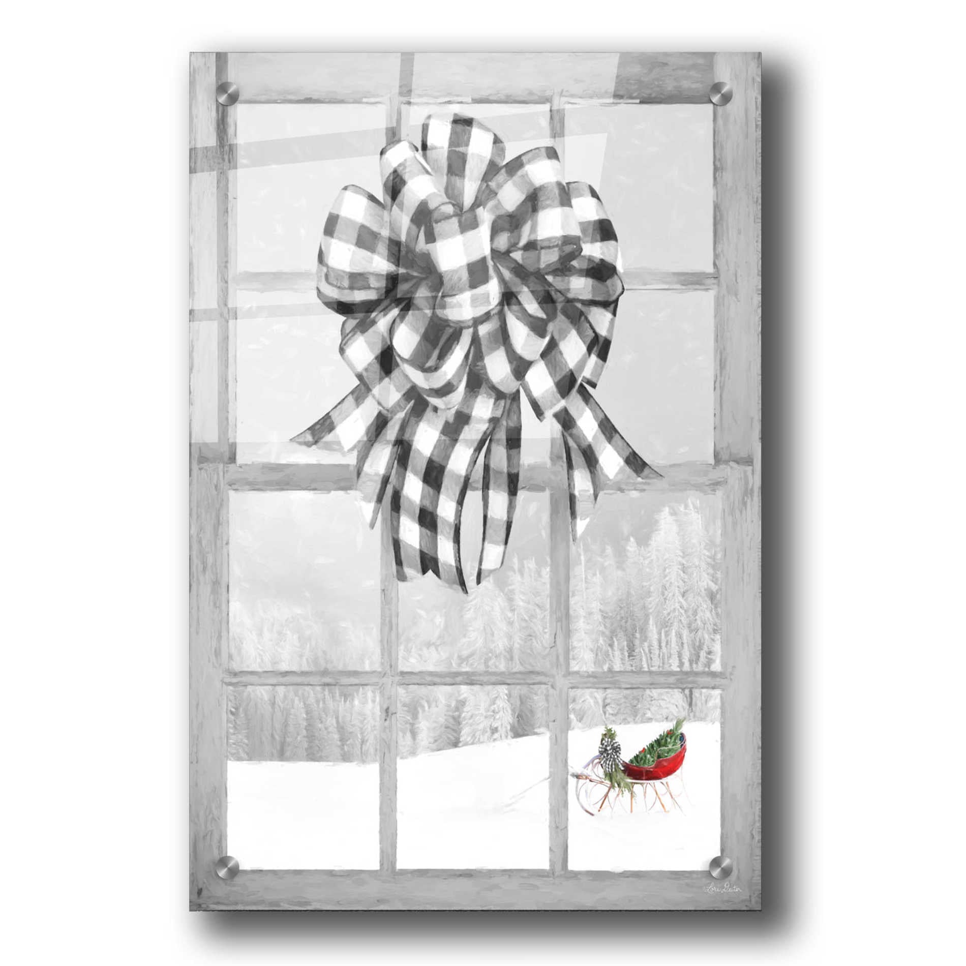 Epic Art 'Christmas Sleigh with Bow' by Lori Deiter, Acrylic Glass Wall Art,24x36