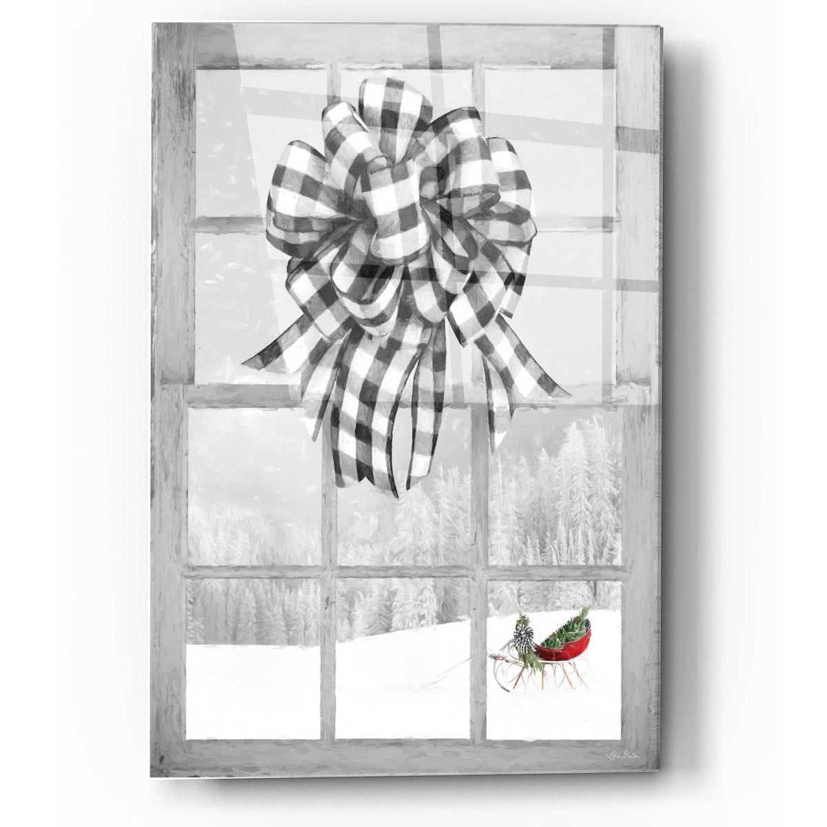 Epic Art 'Christmas Sleigh with Bow' by Lori Deiter, Acrylic Glass Wall Art