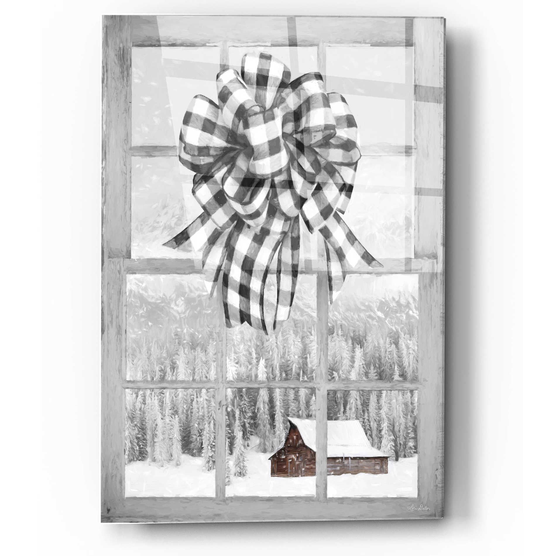 Epic Art 'Christmas Barn with Bow' by Lori Deiter, Acrylic Glass Wall Art,12x16