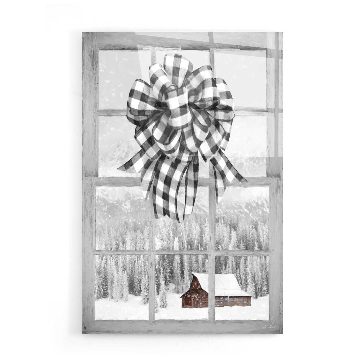 Epic Art 'Christmas Barn with Bow' by Lori Deiter, Acrylic Glass Wall Art,16x24