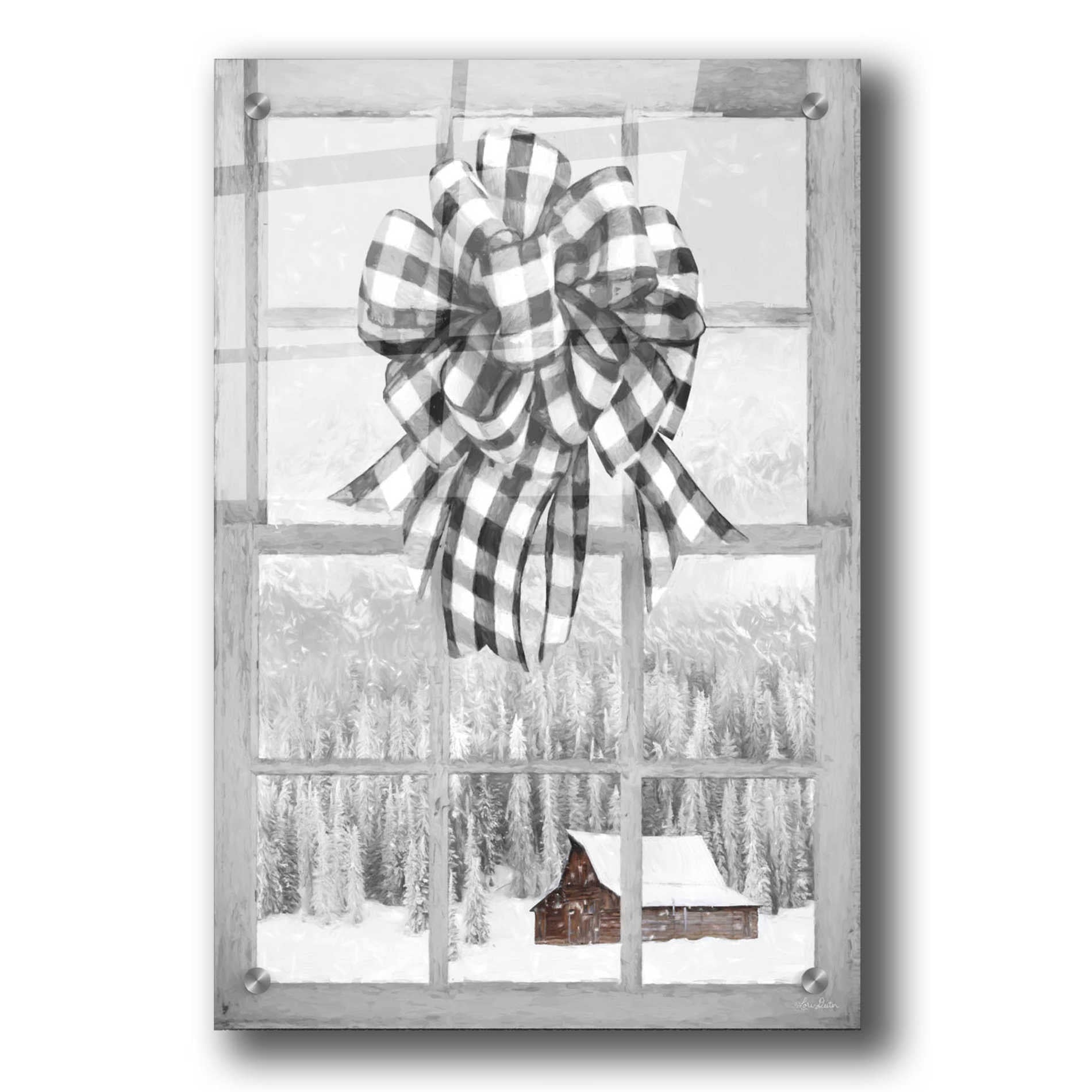 Epic Art 'Christmas Barn with Bow' by Lori Deiter, Acrylic Glass Wall Art,24x36