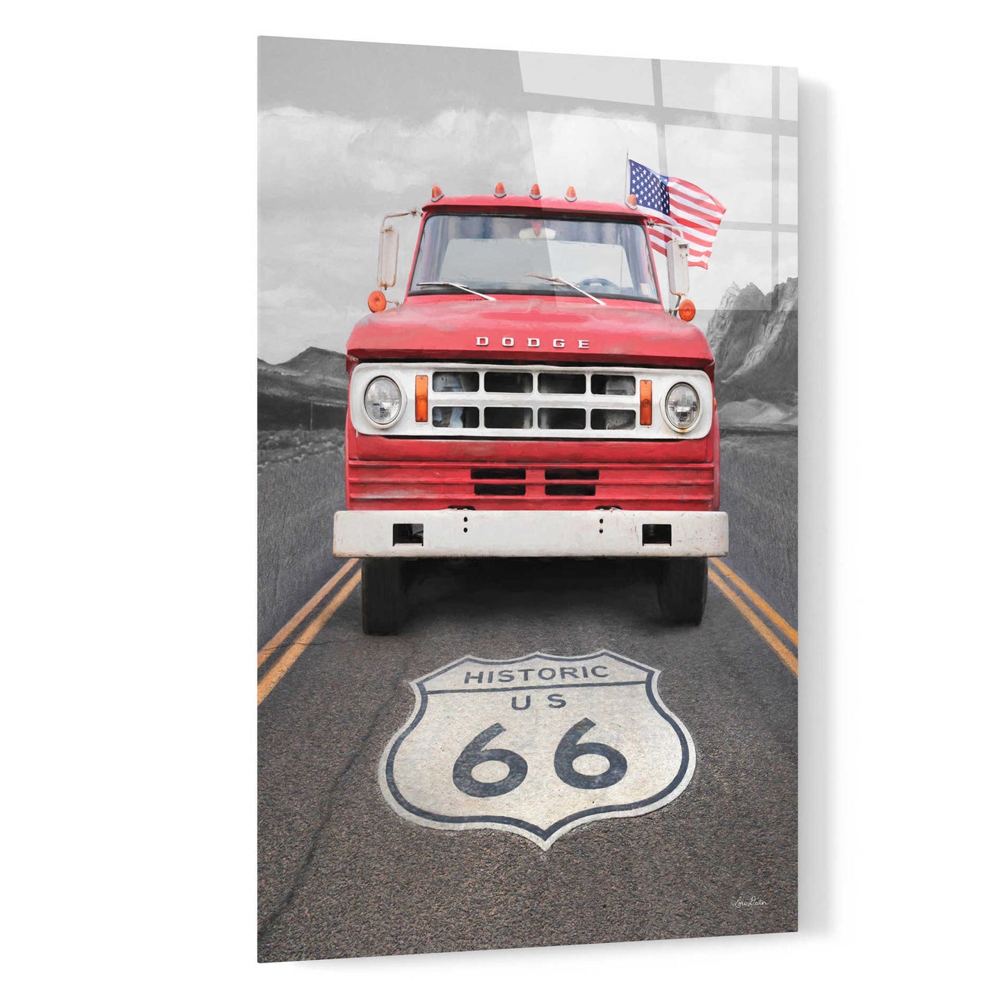 Epic Art 'Dodge on Route 66' by Lori Deiter, Acrylic Glass Wall Art,16x24