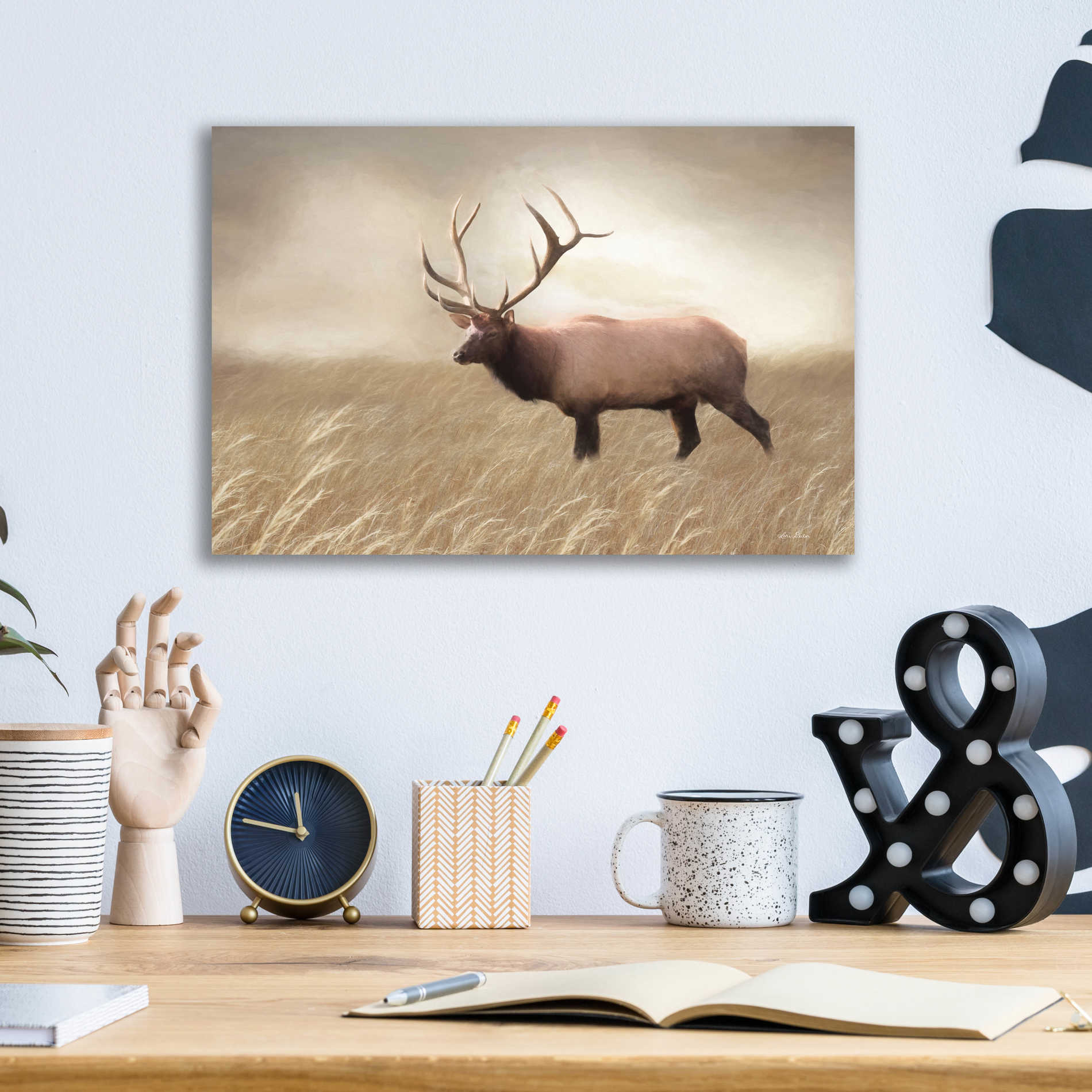 Epic Art 'Elk in the Field' by Lori Deiter, Acrylic Glass Wall Art,16x12