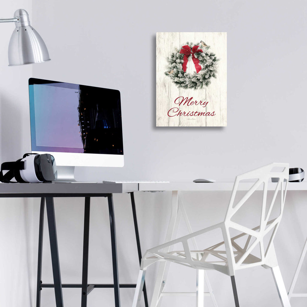 Epic Art 'Titmouse Merry Christmas Wreath' by Lori Deiter, Acrylic Glass Wall Art,12x16