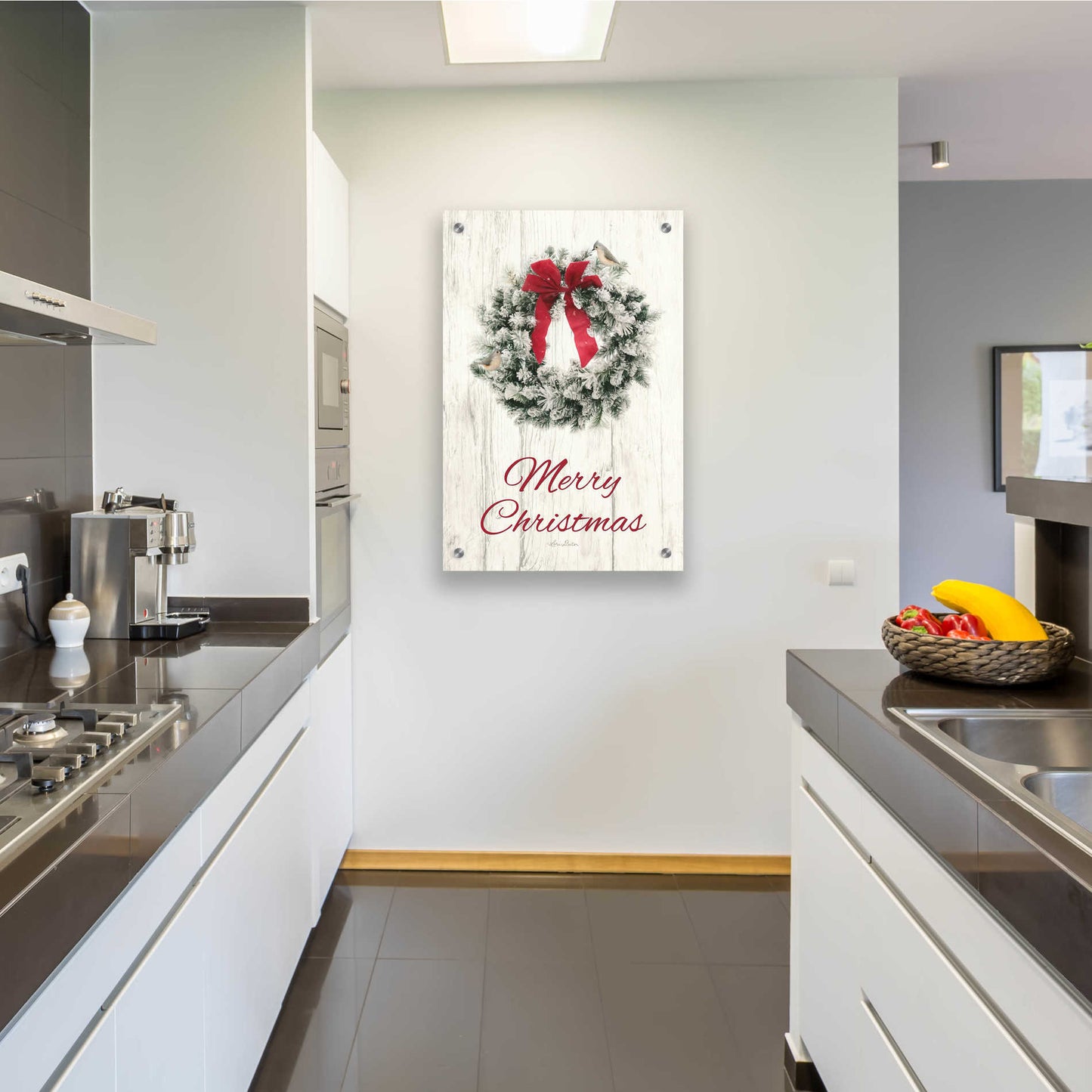 Epic Art 'Titmouse Merry Christmas Wreath' by Lori Deiter, Acrylic Glass Wall Art,24x36
