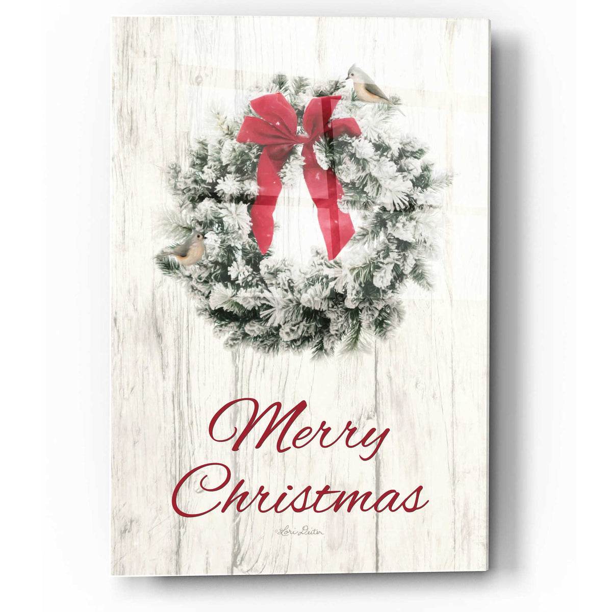 Epic Art 'Titmouse Merry Christmas Wreath' by Lori Deiter, Acrylic Glass Wall Art