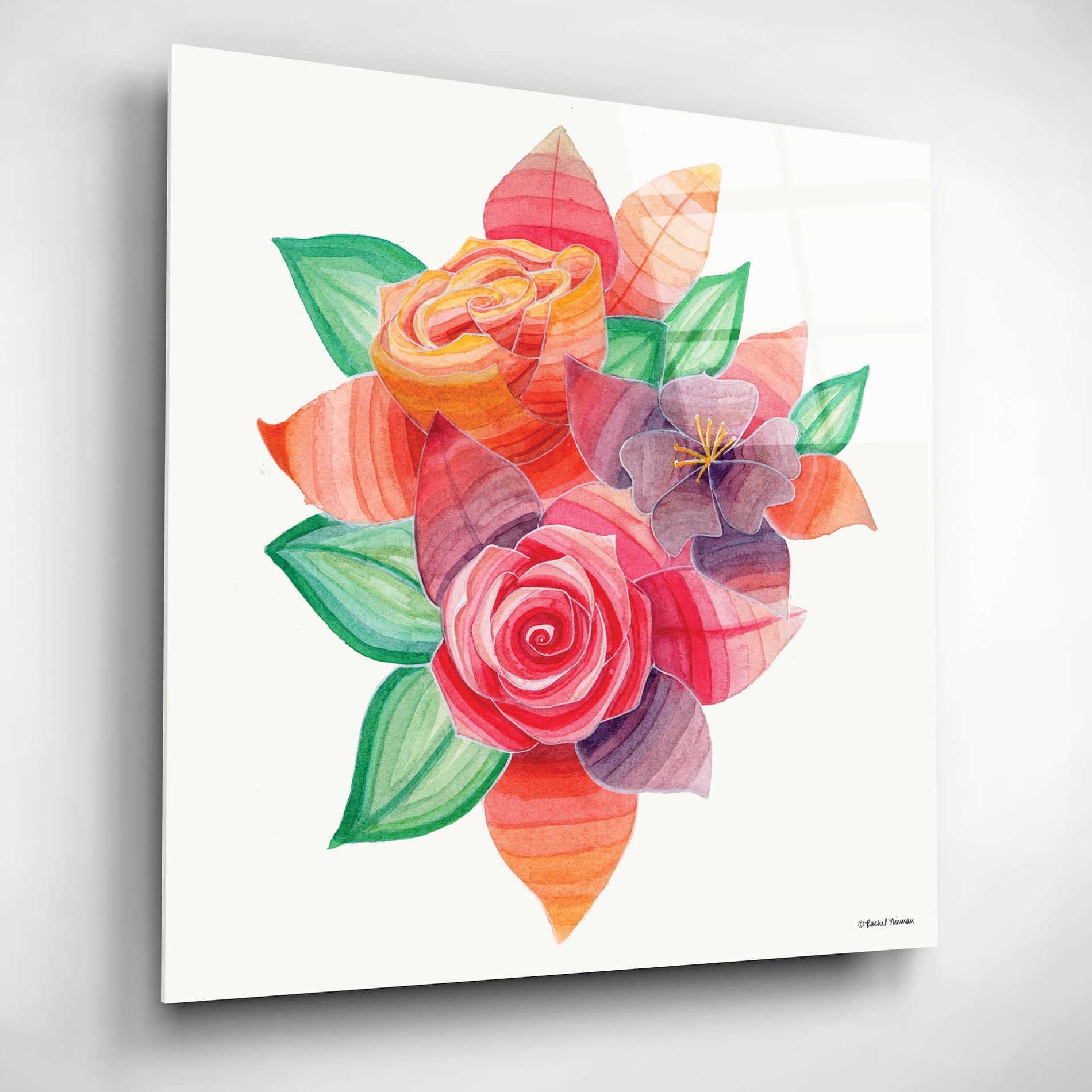 Epic Art 'Stiped Vibrant Florals' by Rachel Nieman, Acrylic Glass Wall Art,12x12