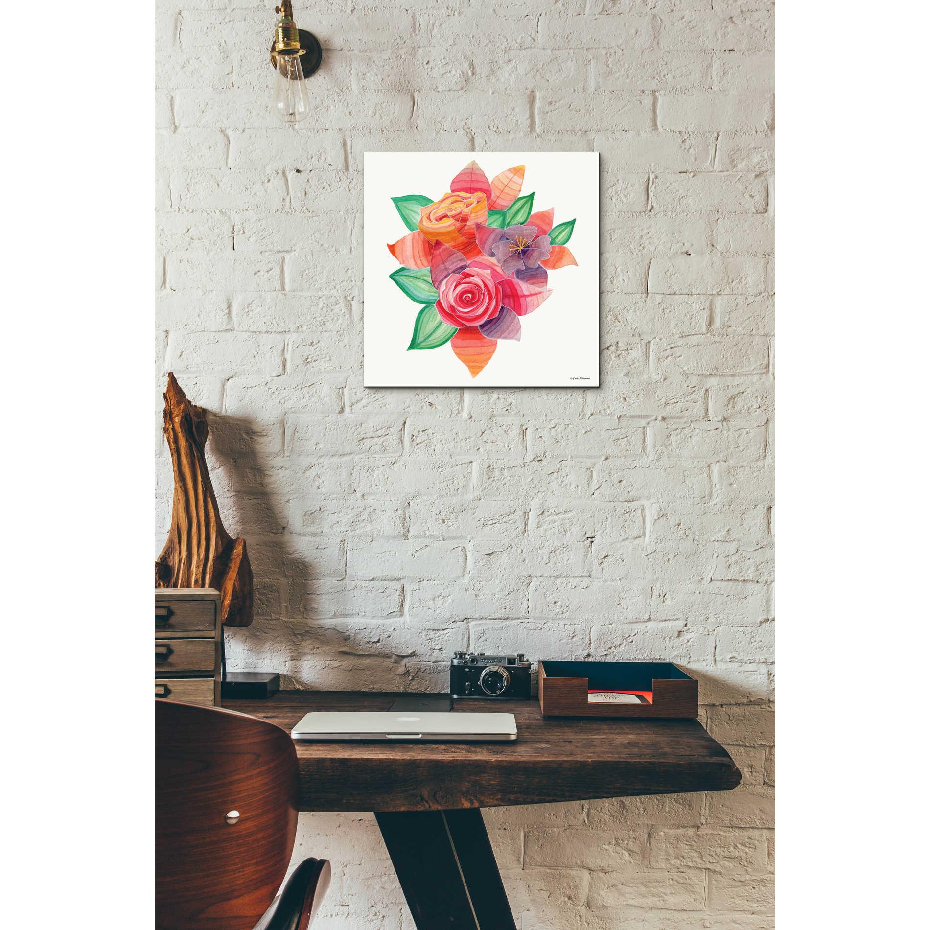 Epic Art 'Stiped Vibrant Florals' by Rachel Nieman, Acrylic Glass Wall Art,12x12