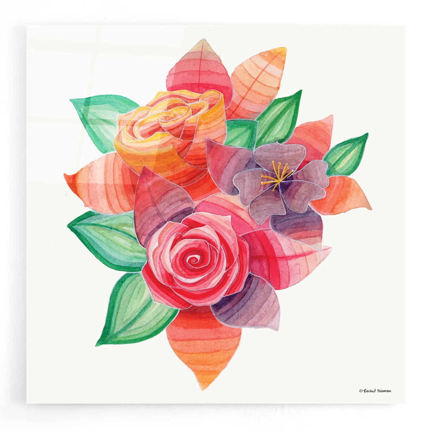 Epic Art 'Stiped Vibrant Florals' by Rachel Nieman, Acrylic Glass Wall Art,12x12