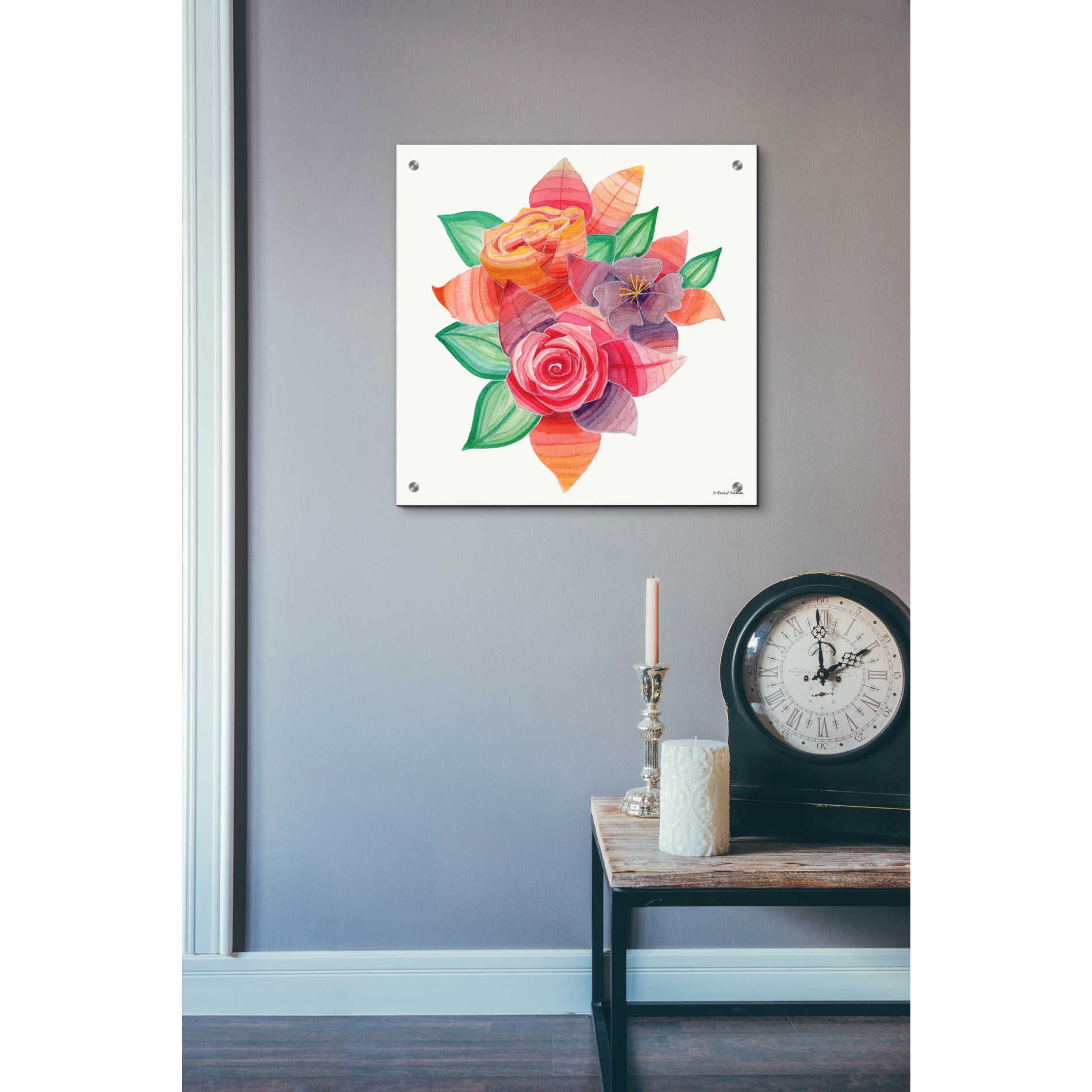 Epic Art 'Stiped Vibrant Florals' by Rachel Nieman, Acrylic Glass Wall Art,24x24