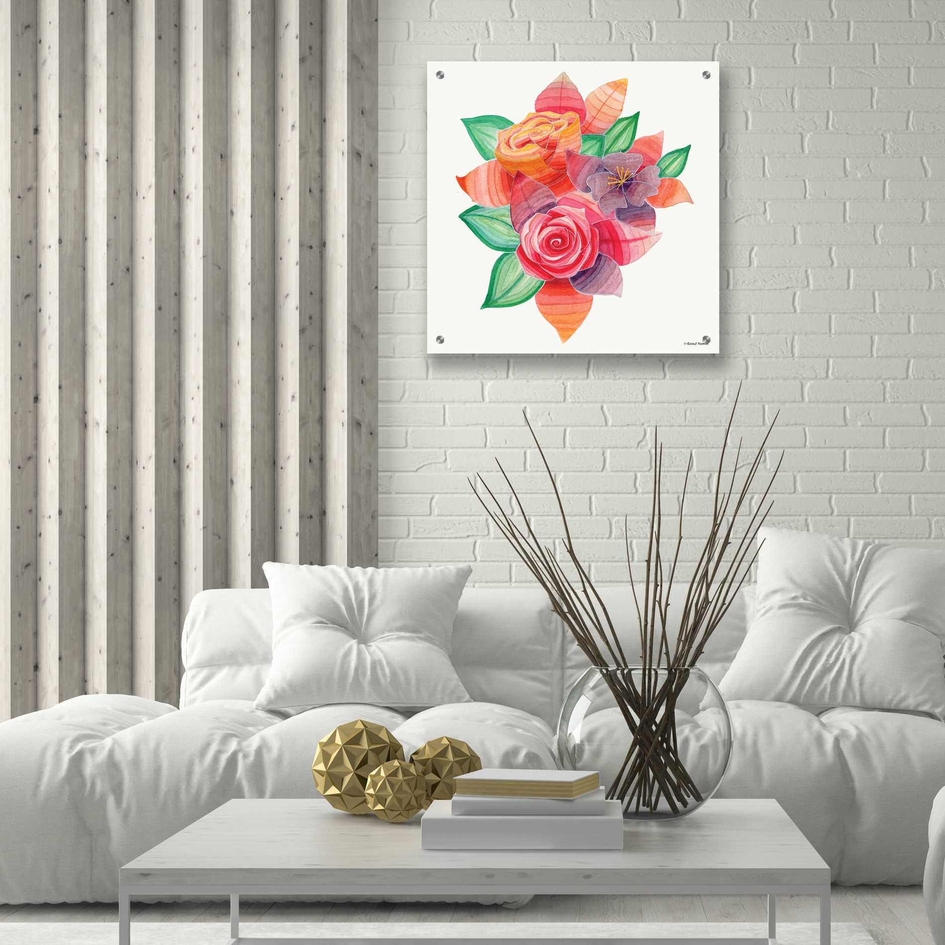 Epic Art 'Stiped Vibrant Florals' by Rachel Nieman, Acrylic Glass Wall Art,24x24