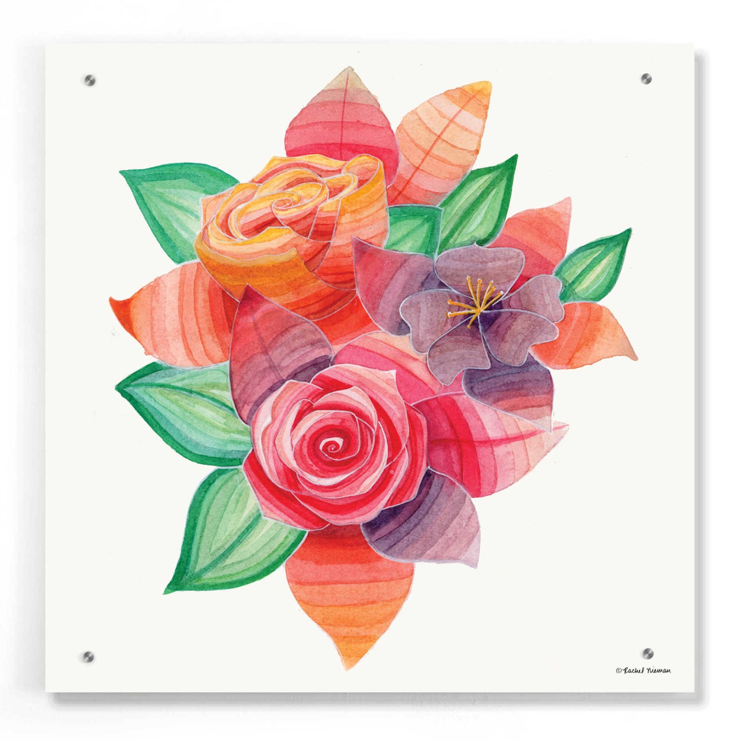 Epic Art 'Stiped Vibrant Florals' by Rachel Nieman, Acrylic Glass Wall Art,24x24