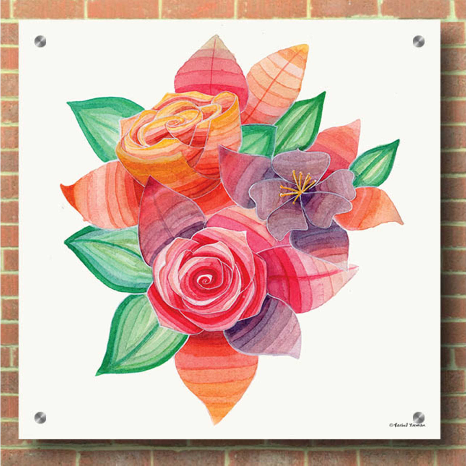 Epic Art 'Stiped Vibrant Florals' by Rachel Nieman, Acrylic Glass Wall Art,36x36