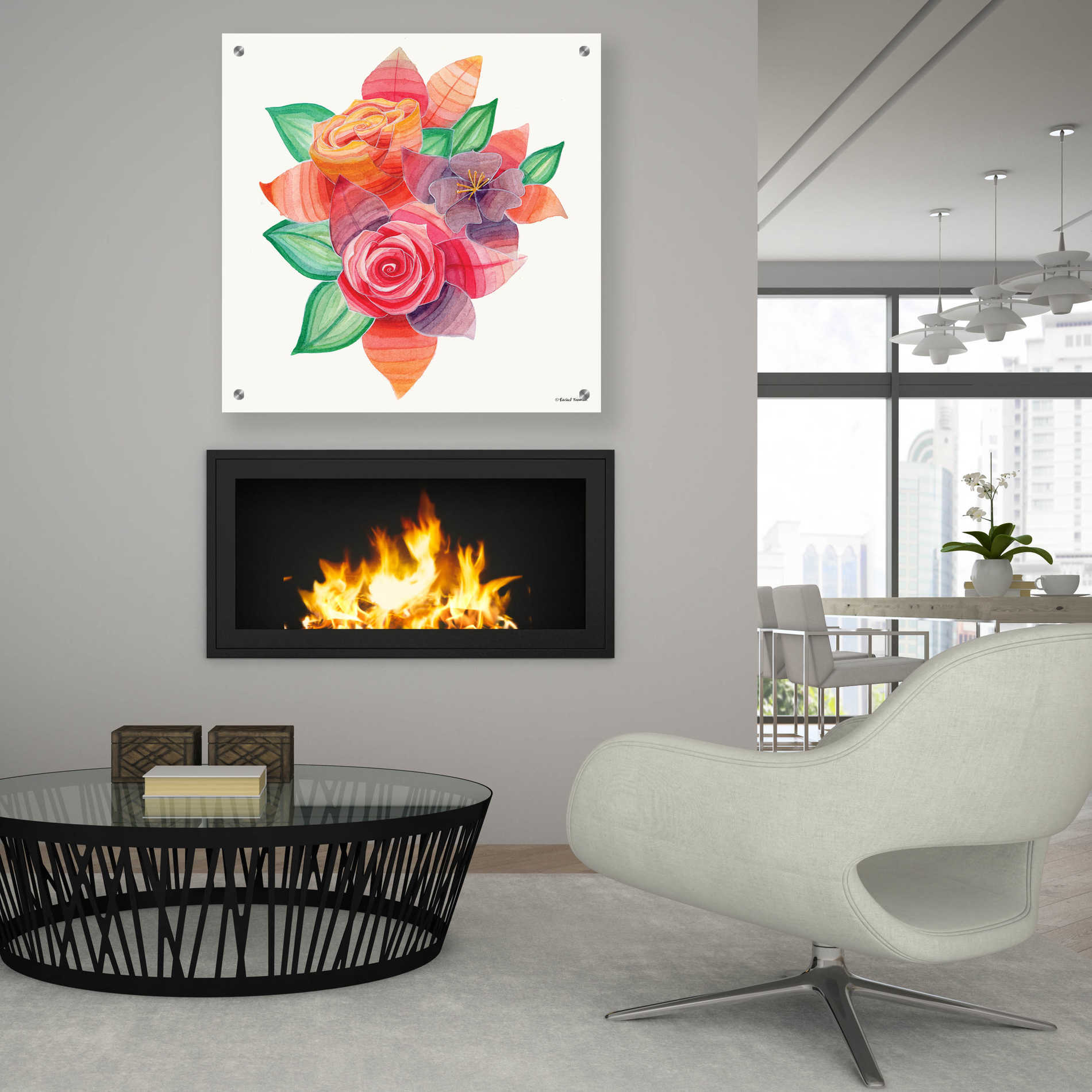 Epic Art 'Stiped Vibrant Florals' by Rachel Nieman, Acrylic Glass Wall Art,36x36