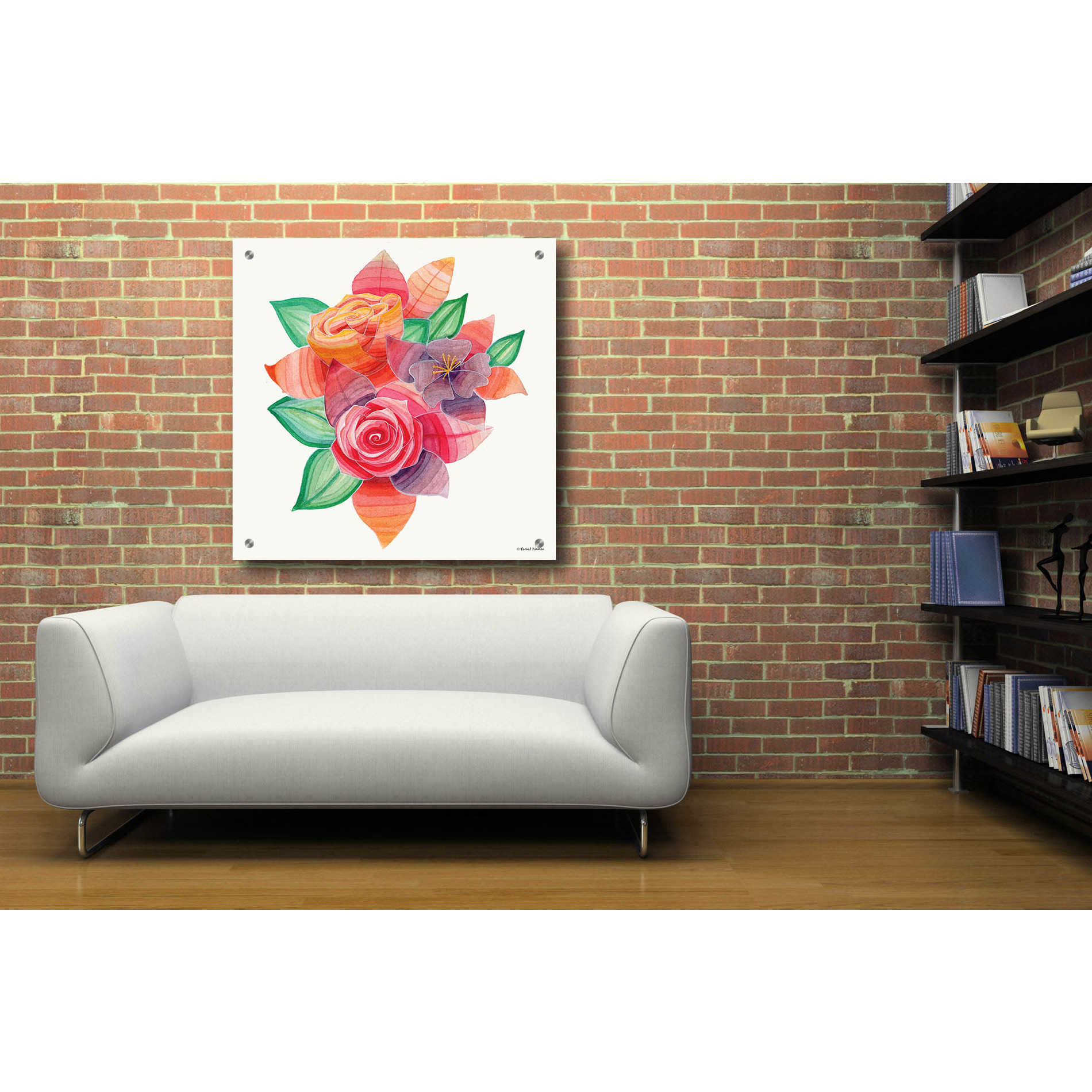 Epic Art 'Stiped Vibrant Florals' by Rachel Nieman, Acrylic Glass Wall Art,36x36